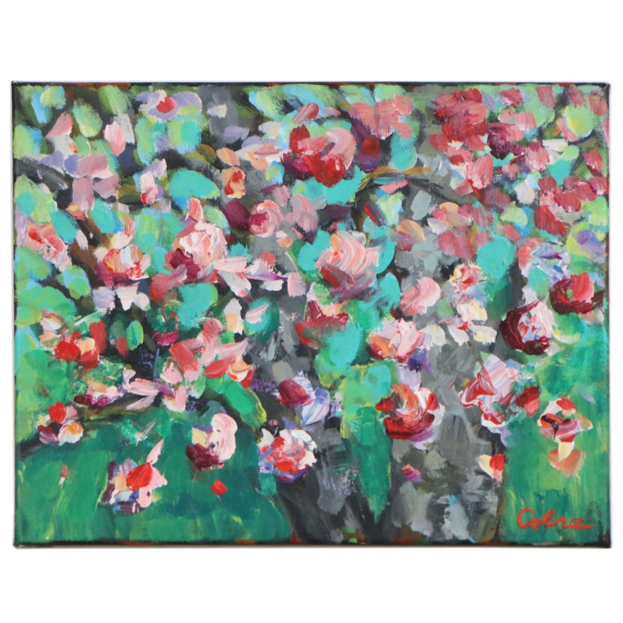 Amelia Colne Impressionistic Acrylic Painting of Cherry Blossoms