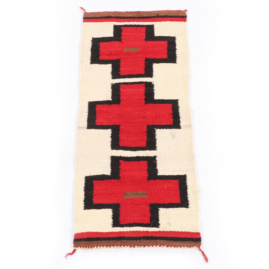 1'4 x 3'0 Handwoven Southwest Style Red Crosses Wool Rug