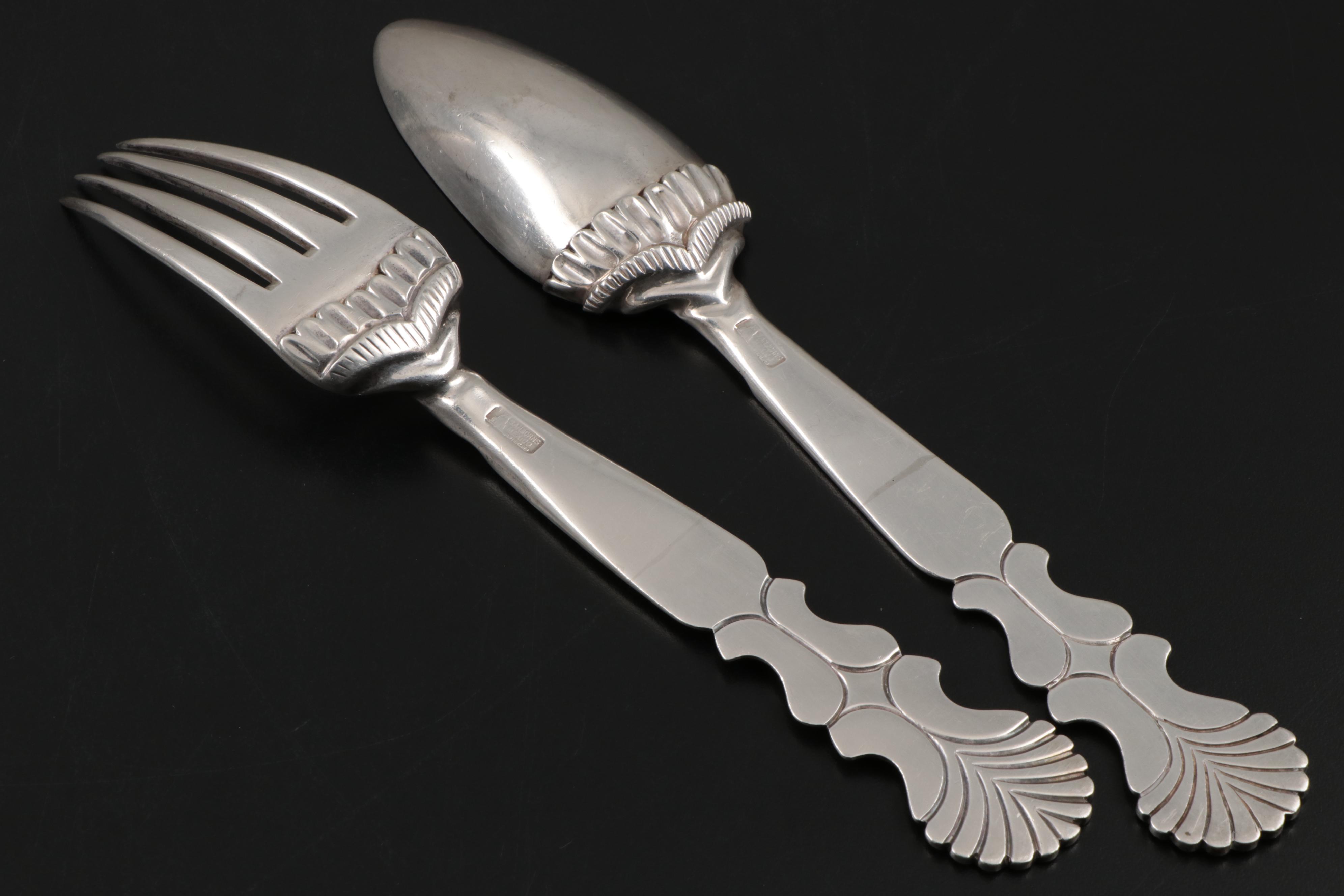 Sanborns Mexican Sterling Silver Salad Serving Set, Mid-20th C.