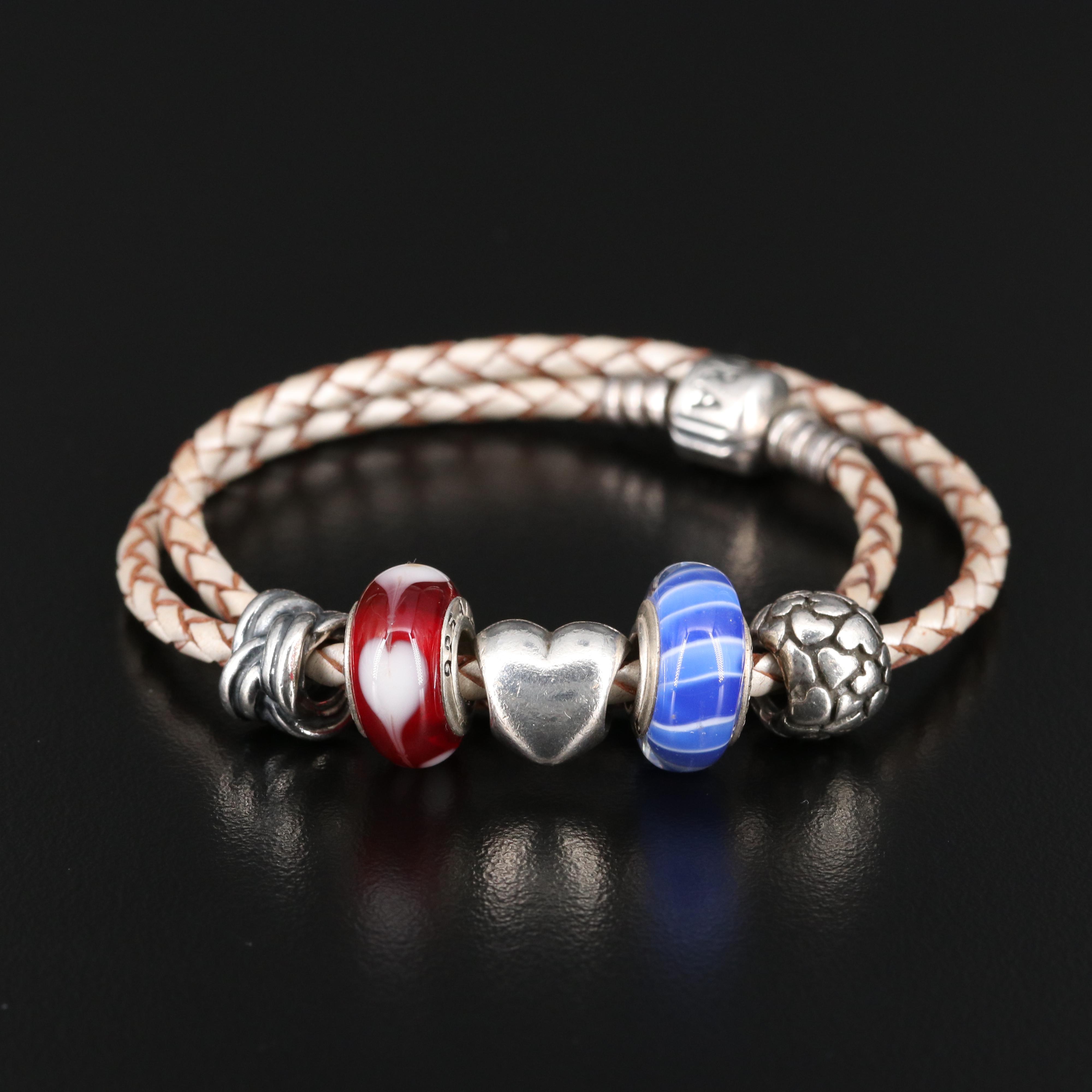 Pandora Charm Bracelet with Art Glass and Heart Charm