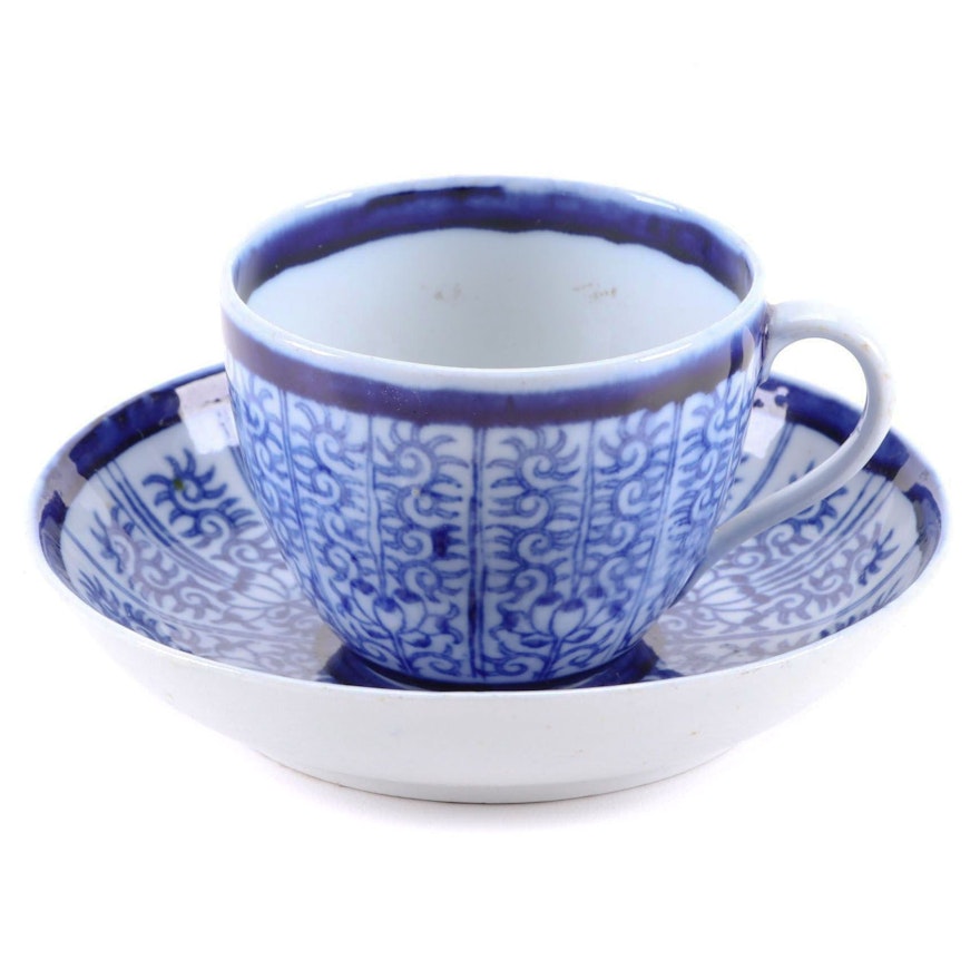 Porcelain Teacup and Saucer in the Style of Dr. Wall Royal Lily Pattern