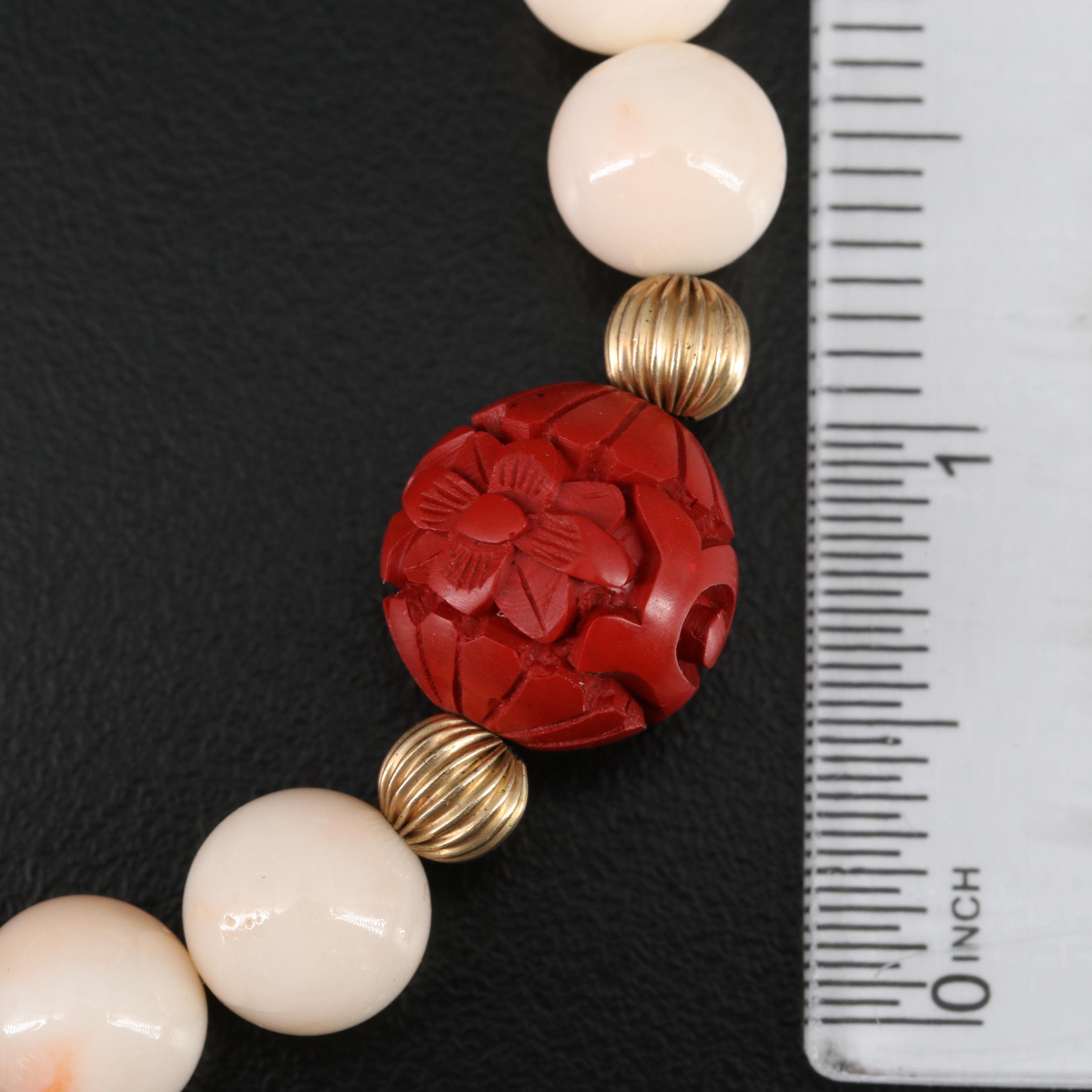 Beaded Coral and Chinese Lacquer Necklace