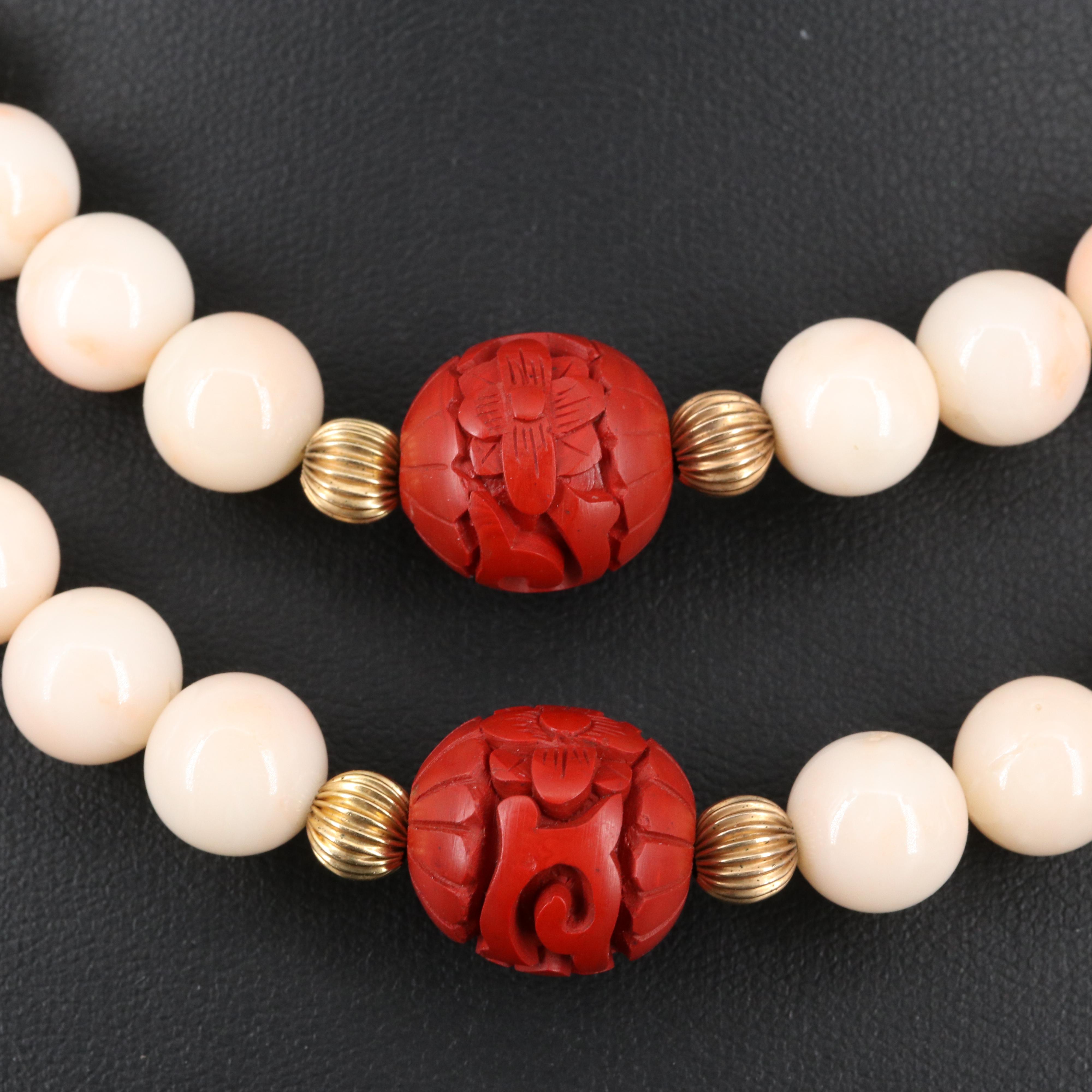 Beaded Coral and Chinese Lacquer Necklace