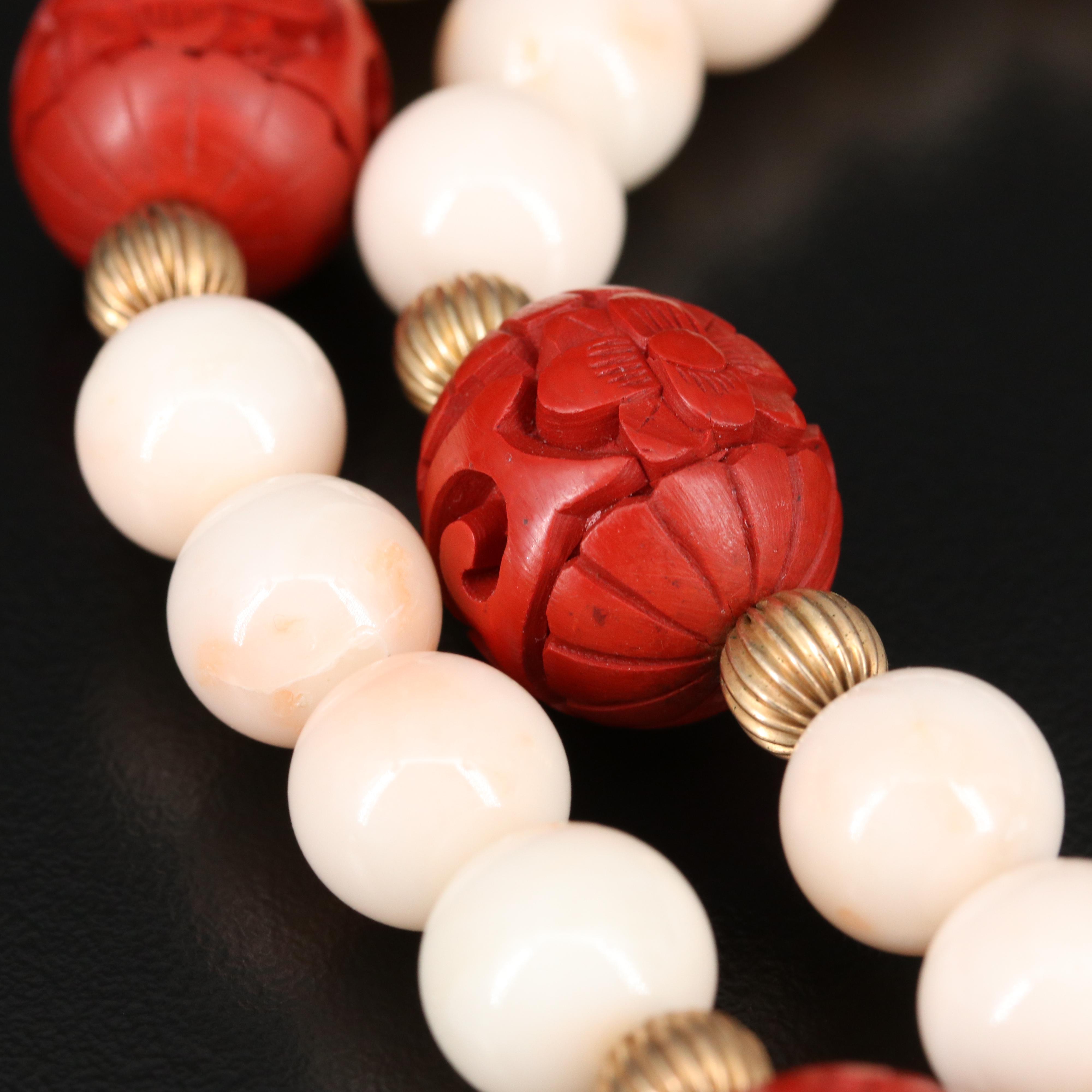Beaded Coral and Chinese Lacquer Necklace