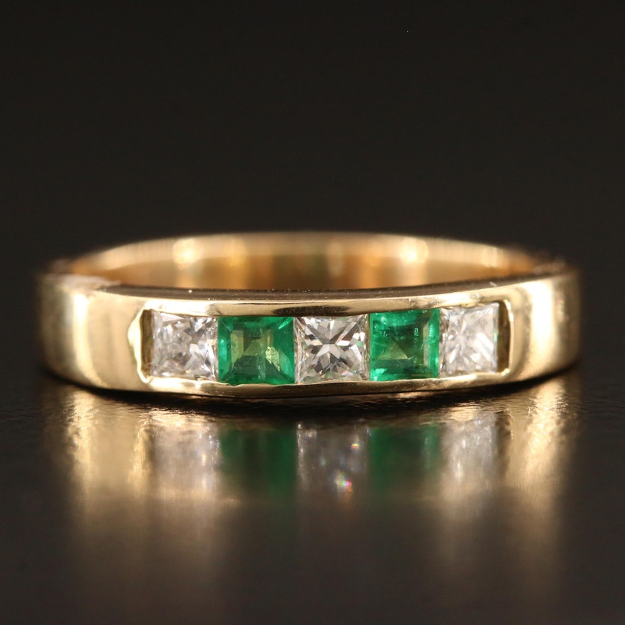 14K Channel Set Emerald and Diamond Band