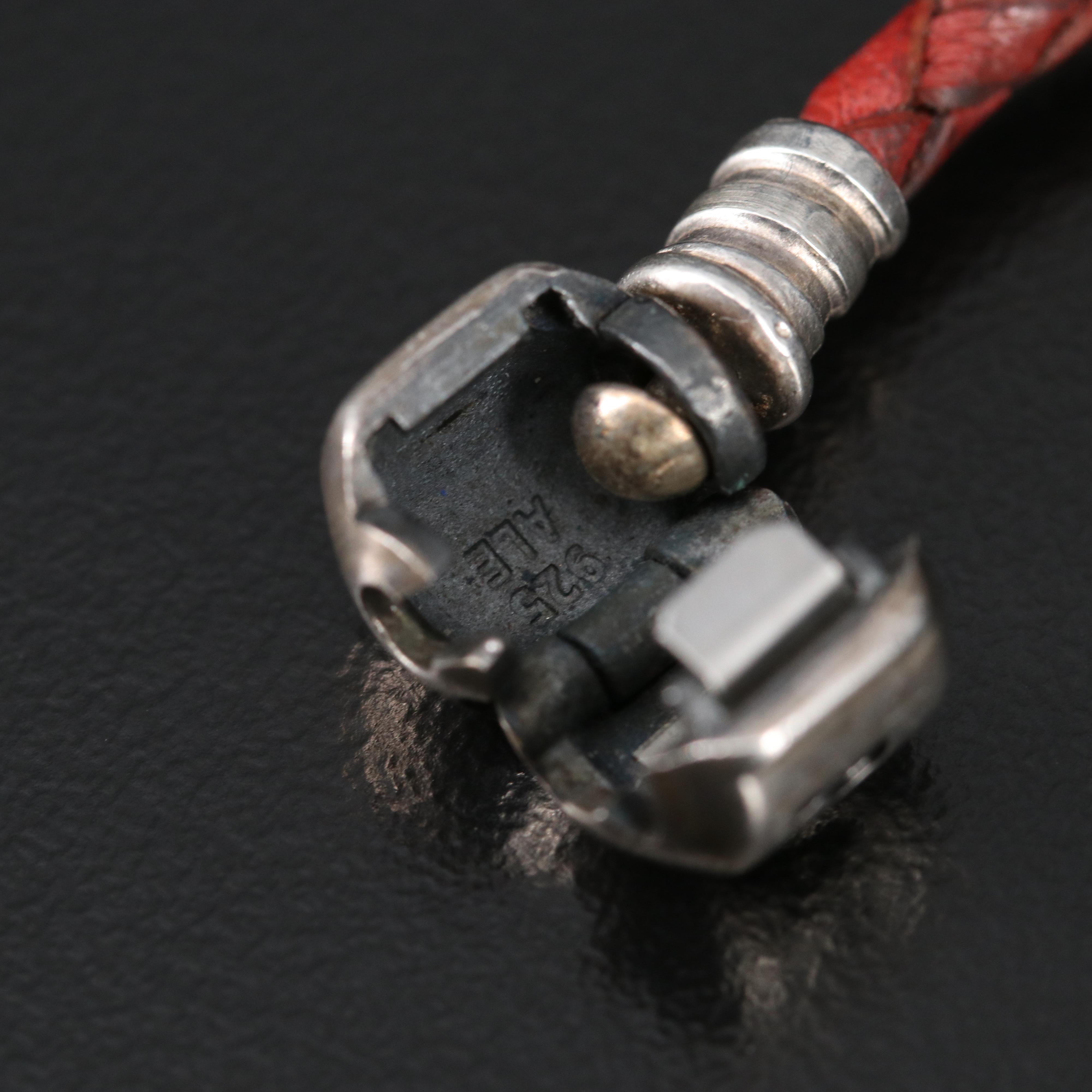 Pandora Sterling and Leather Charm Bracelet with Bible and 'K' Charms