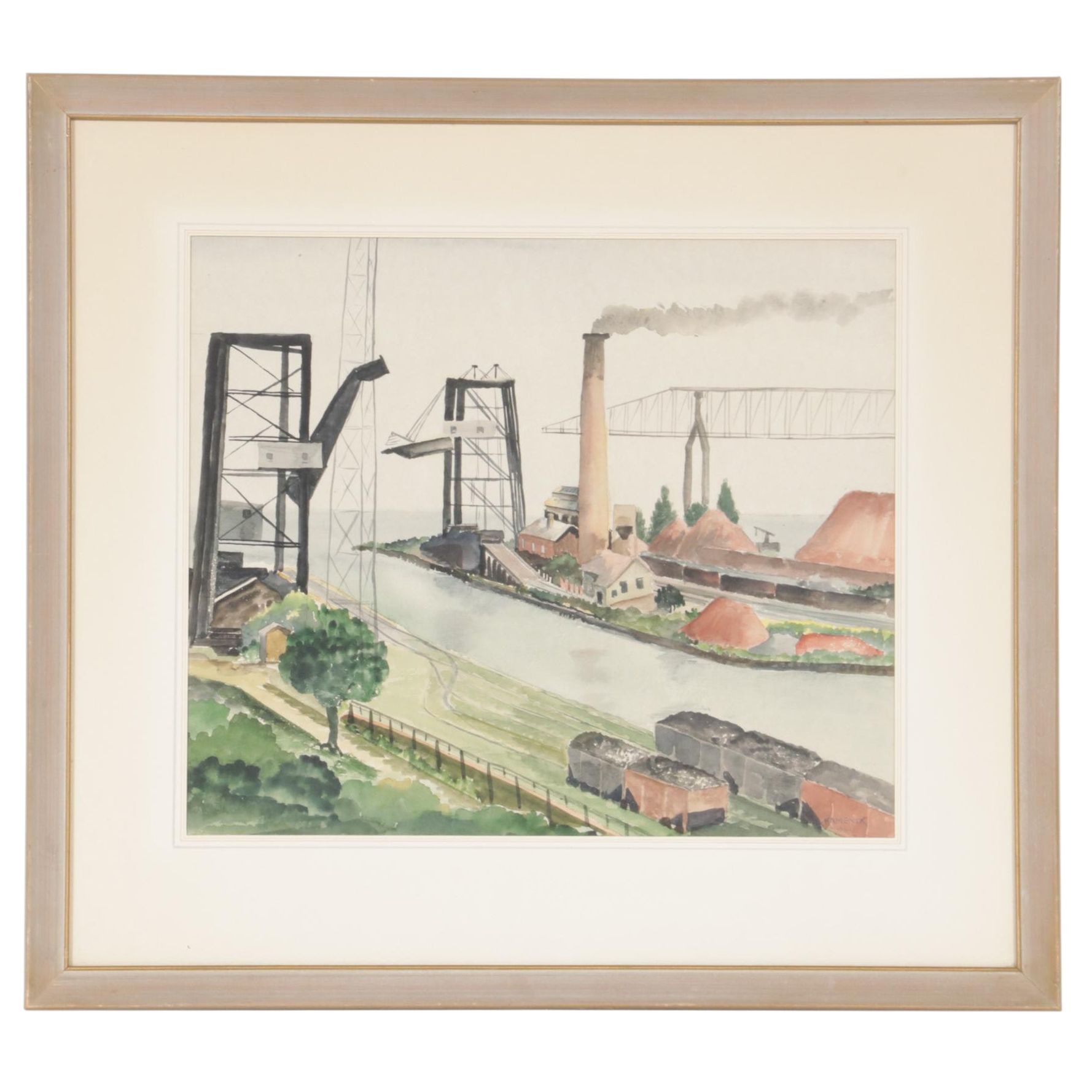 Watercolor Painting of Industrial Landscape, 1961