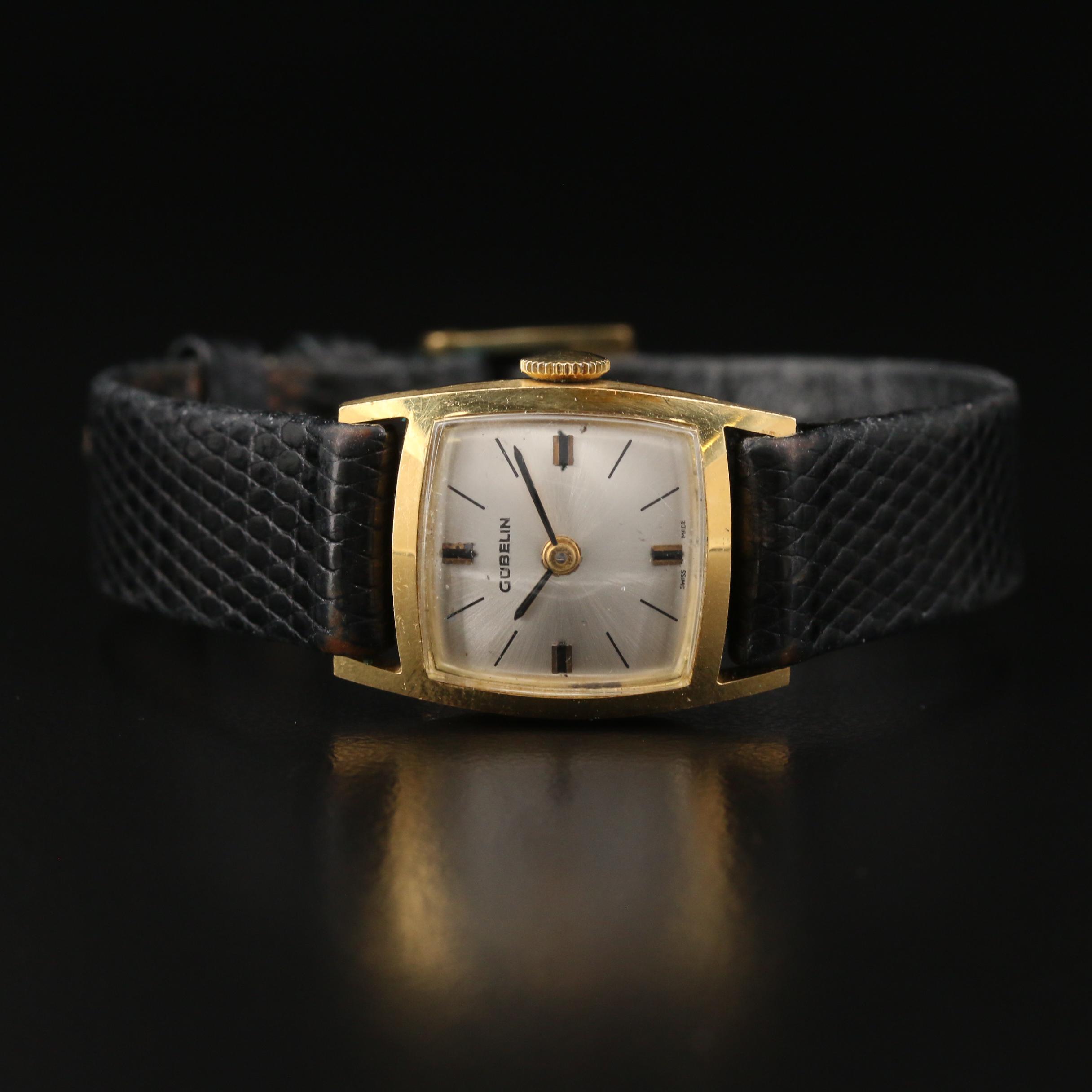 Vintage Gubelin 18K Yellow Gold Stem Wind Watch