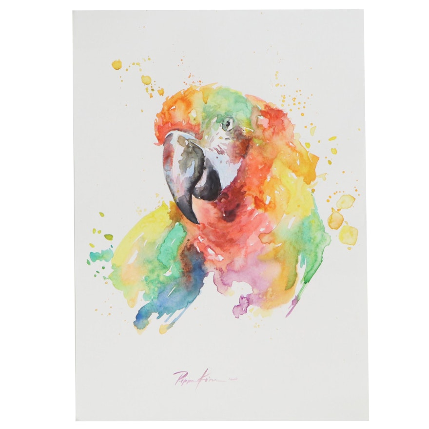 Pippa Kim Watercolor Painting of a Parrot, 2020