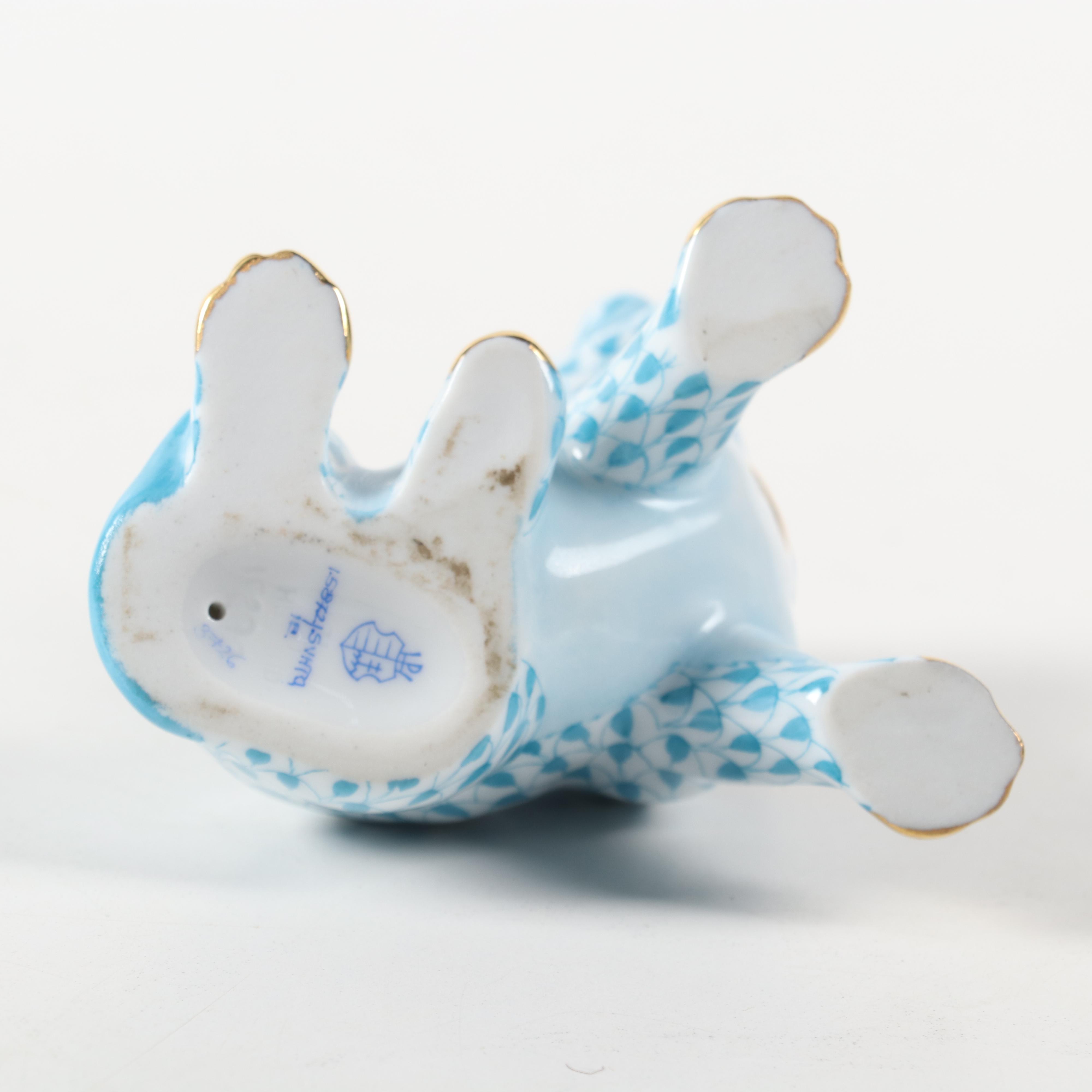 Herend Blue Fishnet with Gold "Puppy" Porcelain Figurine