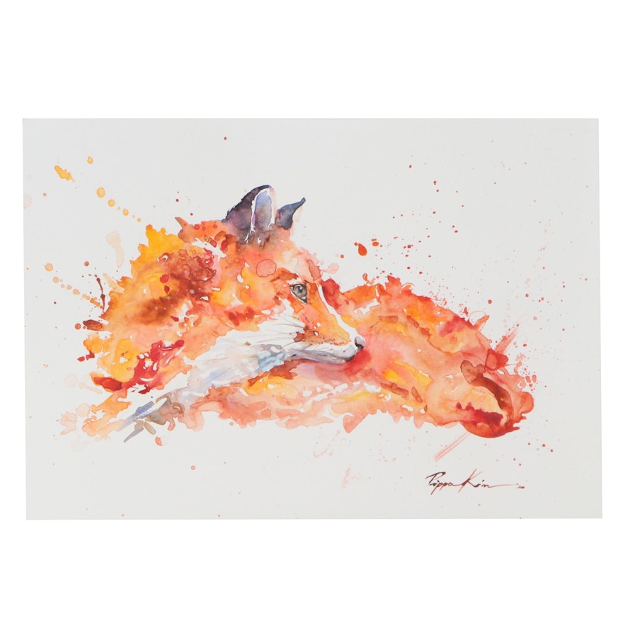 Pippa Kim Watercolor Painting of a Fox, 2020