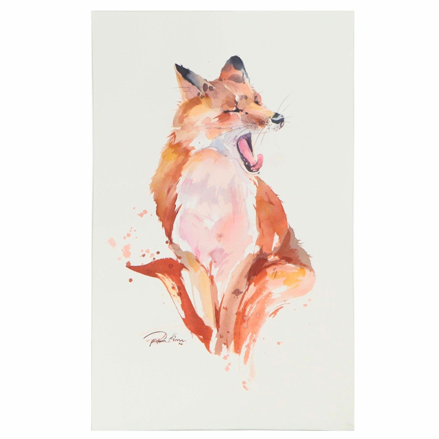 Pippa Kim Watercolor Painting of a Fox, 2020
