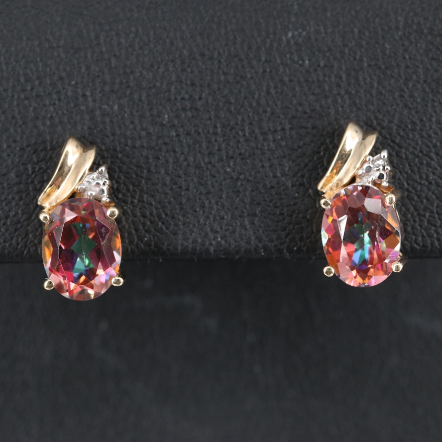 10K Mystic topaz and Diamond Earrings