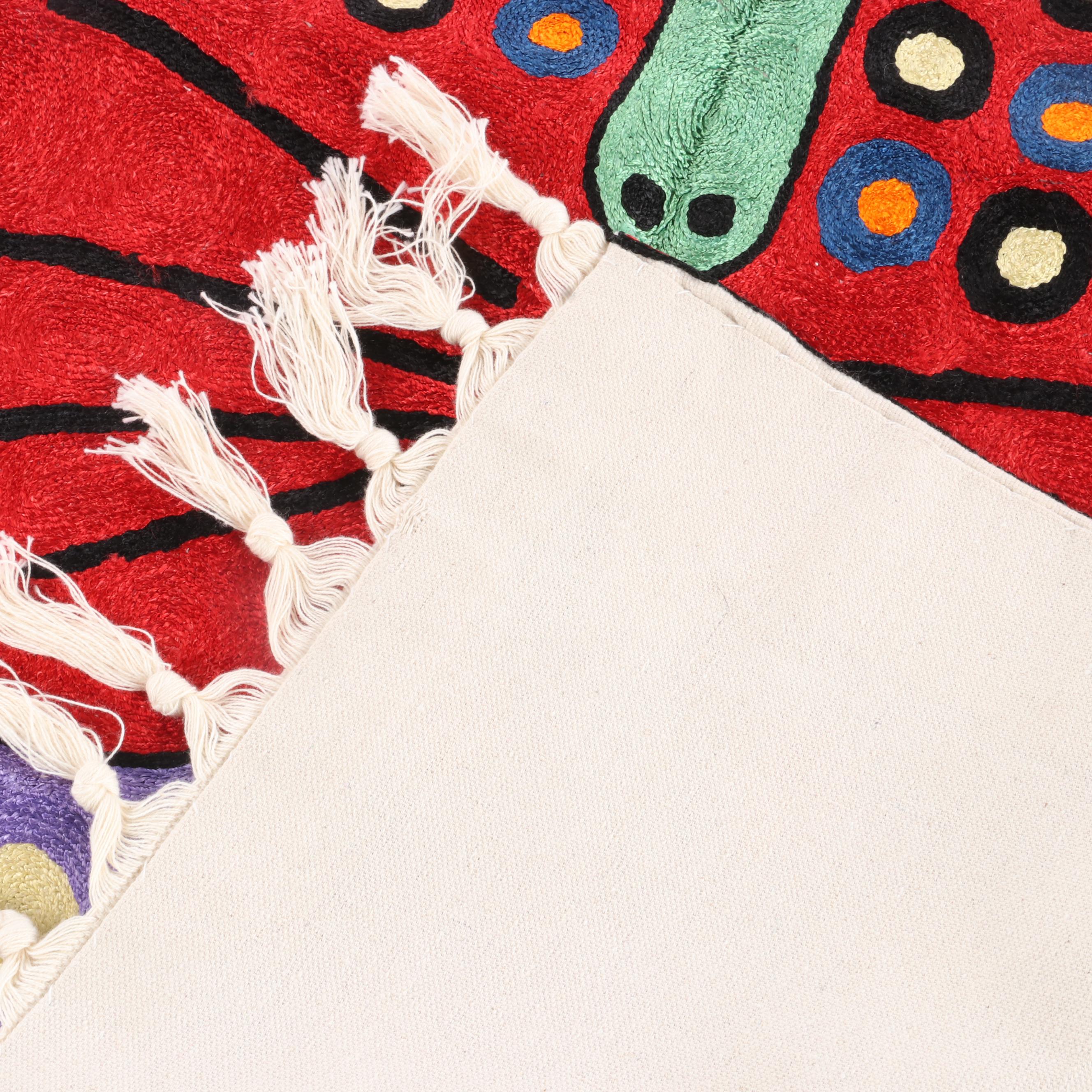 Indian Kashmiri Embroidered Cat Wall Hanging in the Manner of Laurel Burch