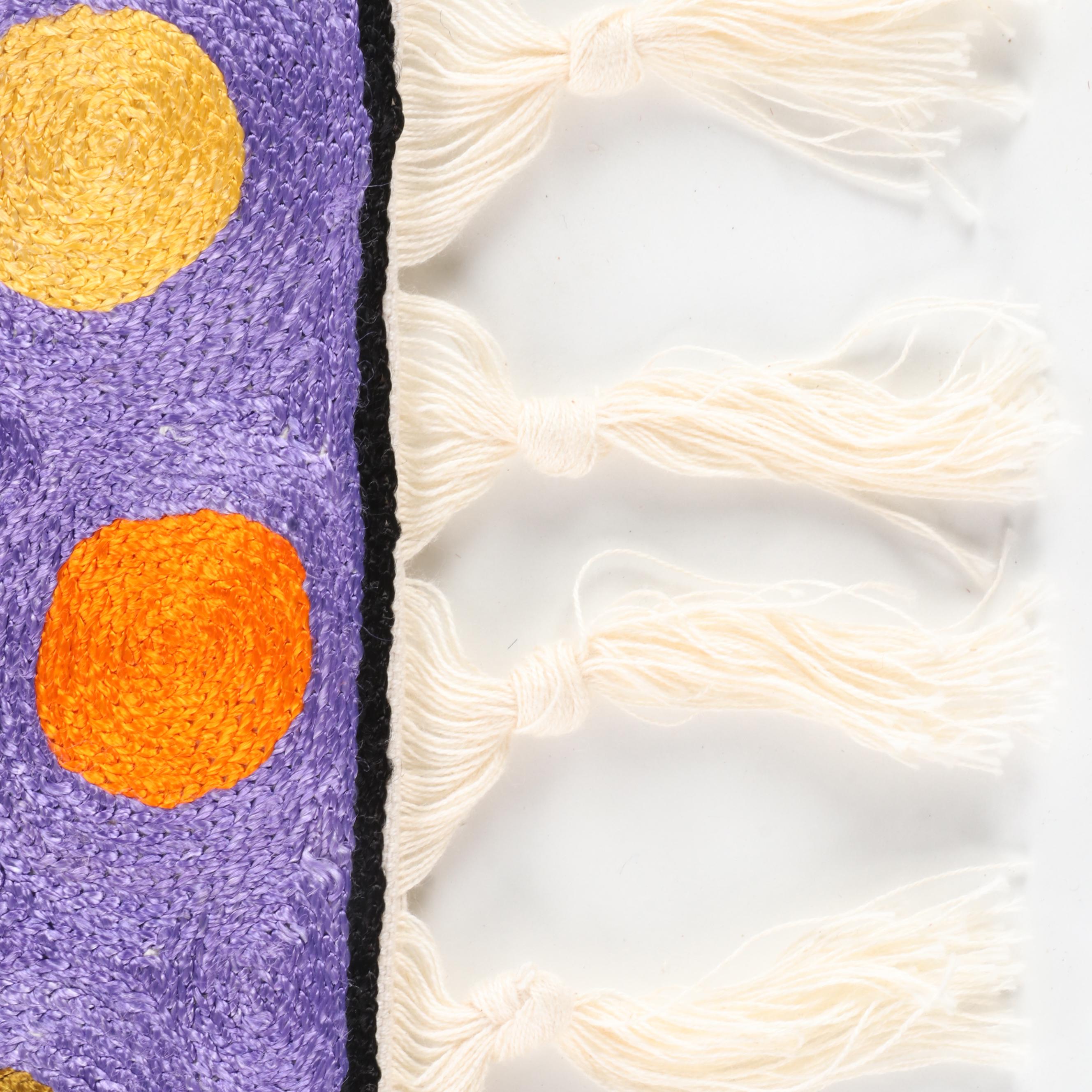 Indian Kashmiri Embroidered Cat Wall Hanging in the Manner of Laurel Burch