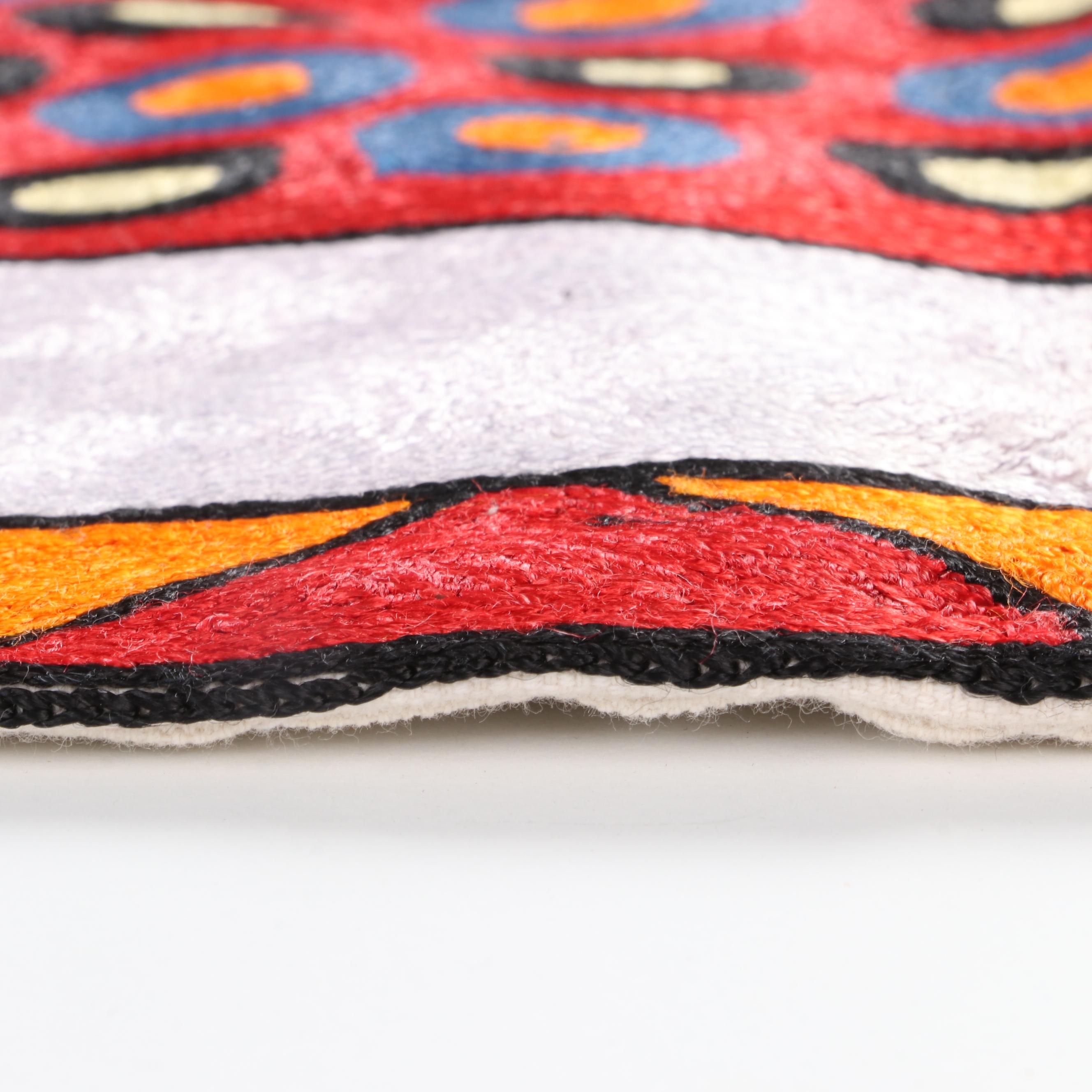 Indian Kashmiri Embroidered Cat Wall Hanging in the Manner of Laurel Burch