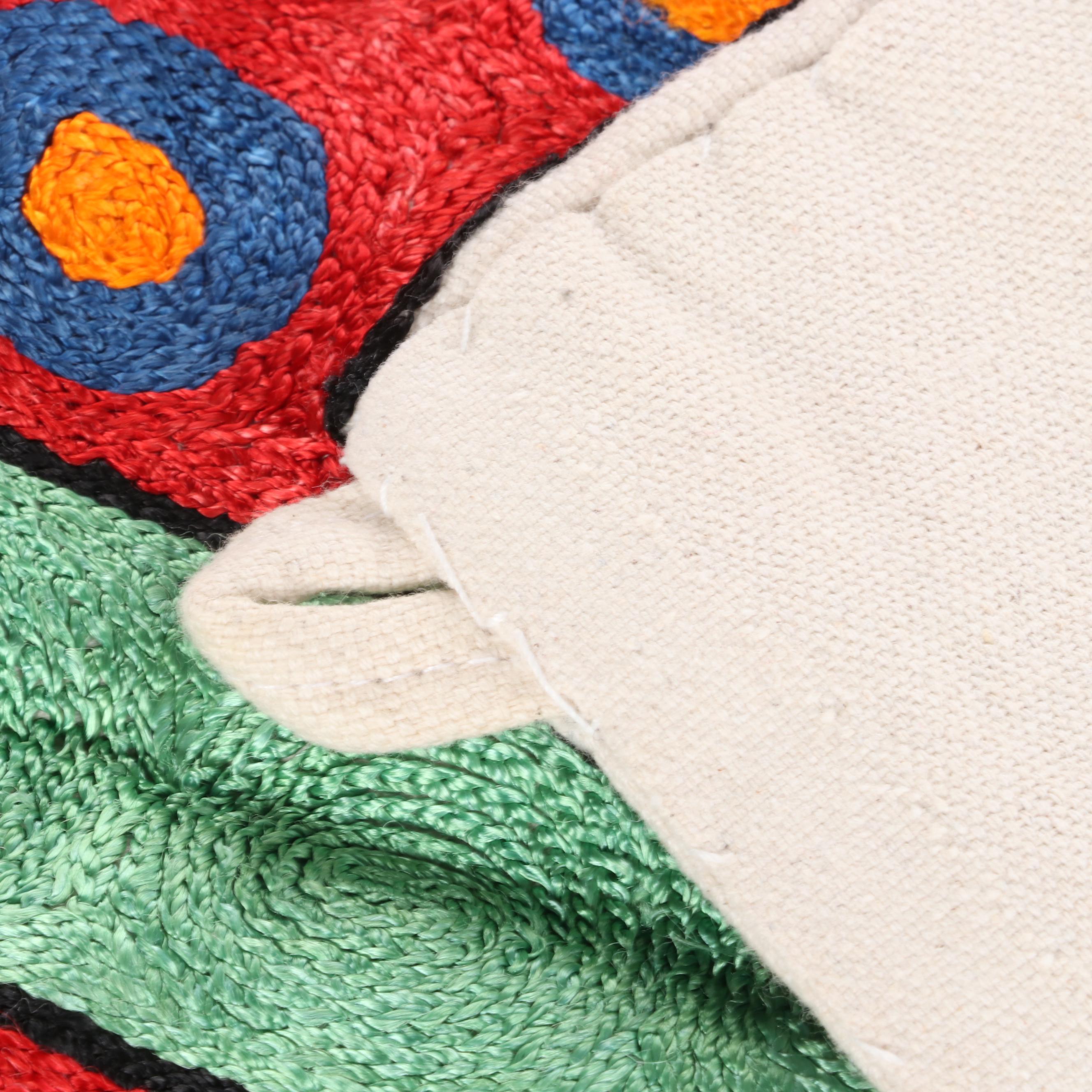 Indian Kashmiri Embroidered Cat Wall Hanging in the Manner of Laurel Burch