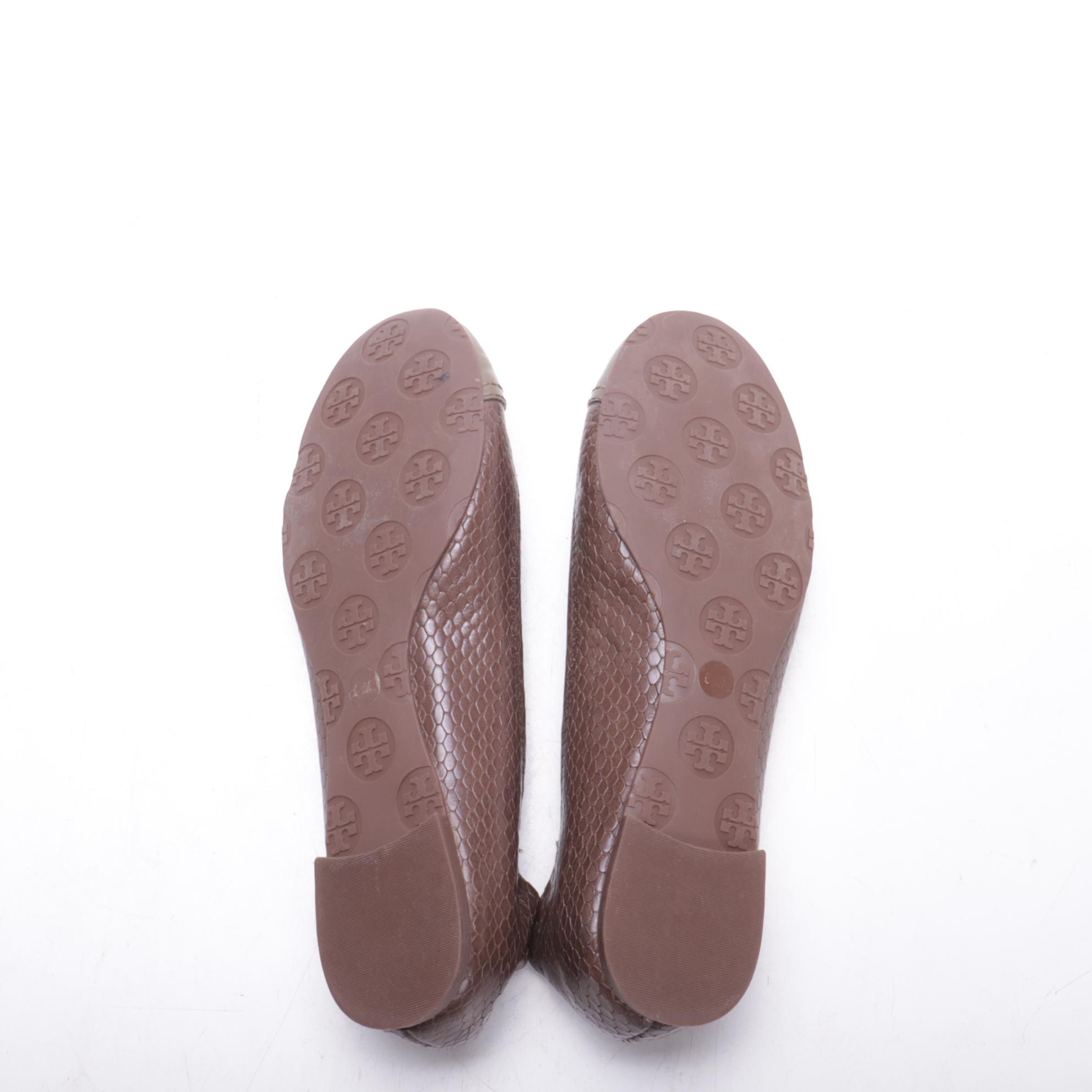 Tory Burch Serena Flats in Snakeskin Embossed and Smooth Box Calf Leather