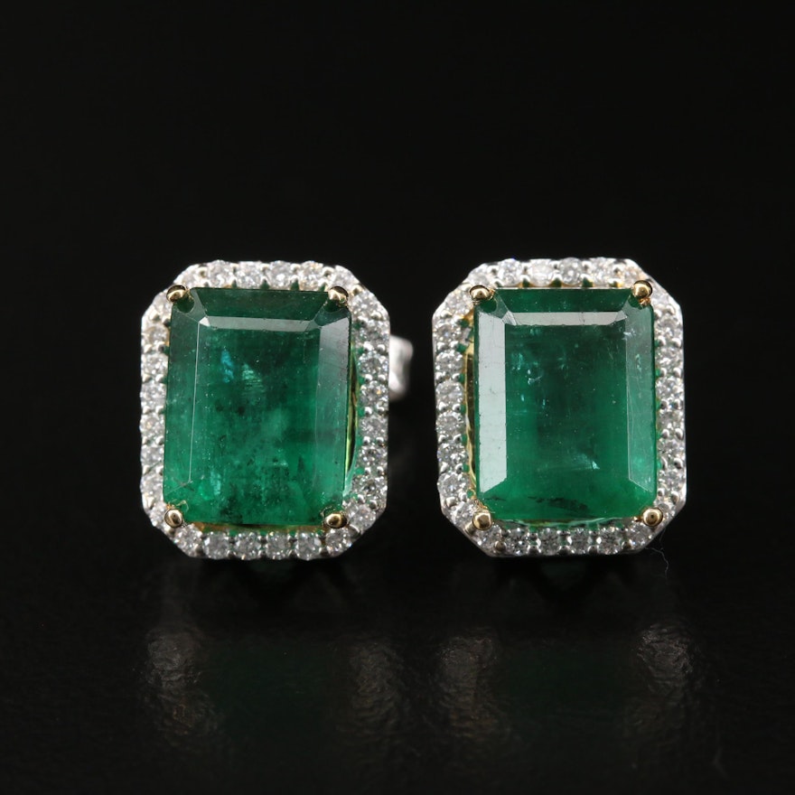 14K 4.98 CTW Emerald Earrings with Diamond Halos