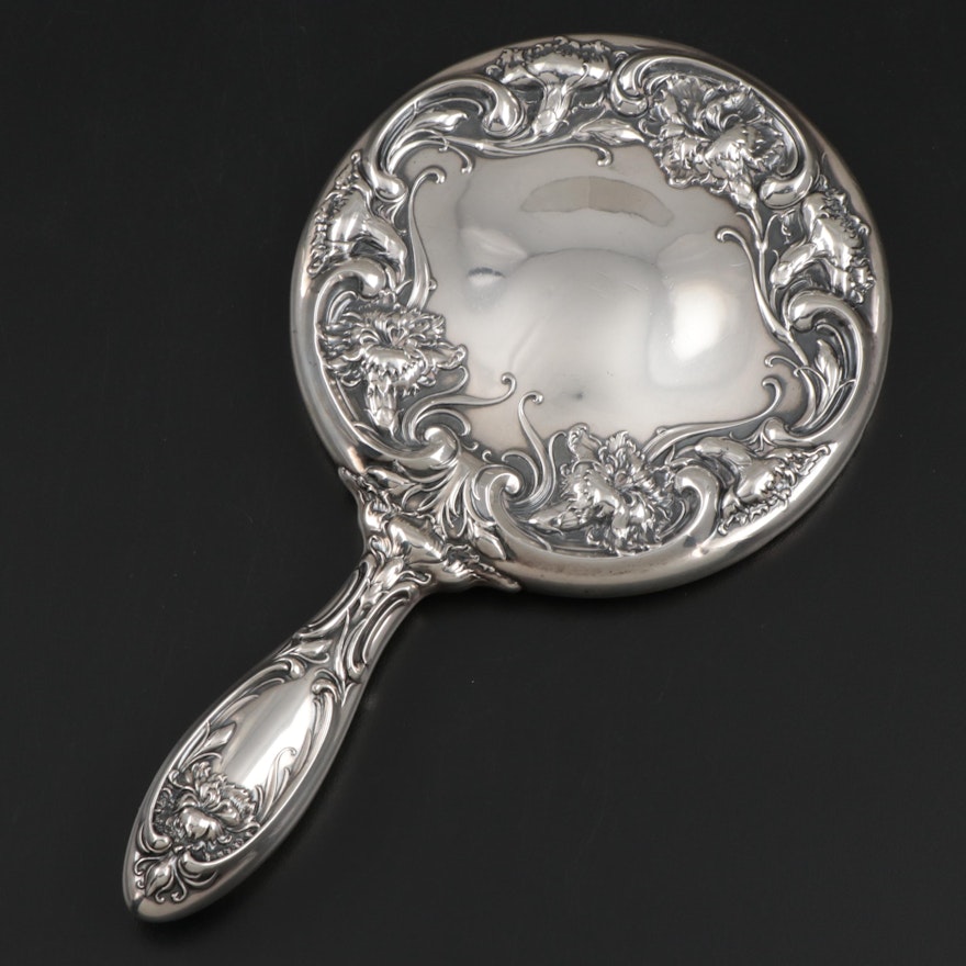 R. Wallace and Sons Sterling Silver Art Nouveau Hand Mirror, Early 20th Century