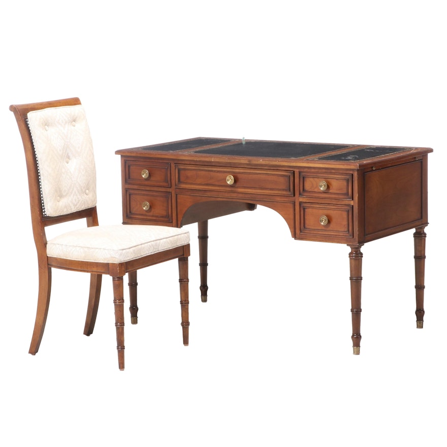Baker Furniture Wood Desk with Caned Back Side Chair