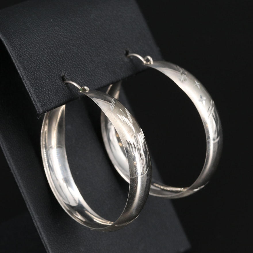 Sterling Diamond Cut Hoop Earings