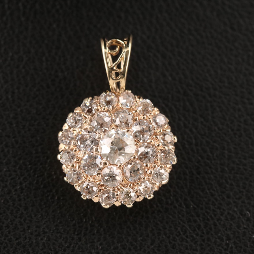 14K Diamond Cluster Pendant with Open Work Accent