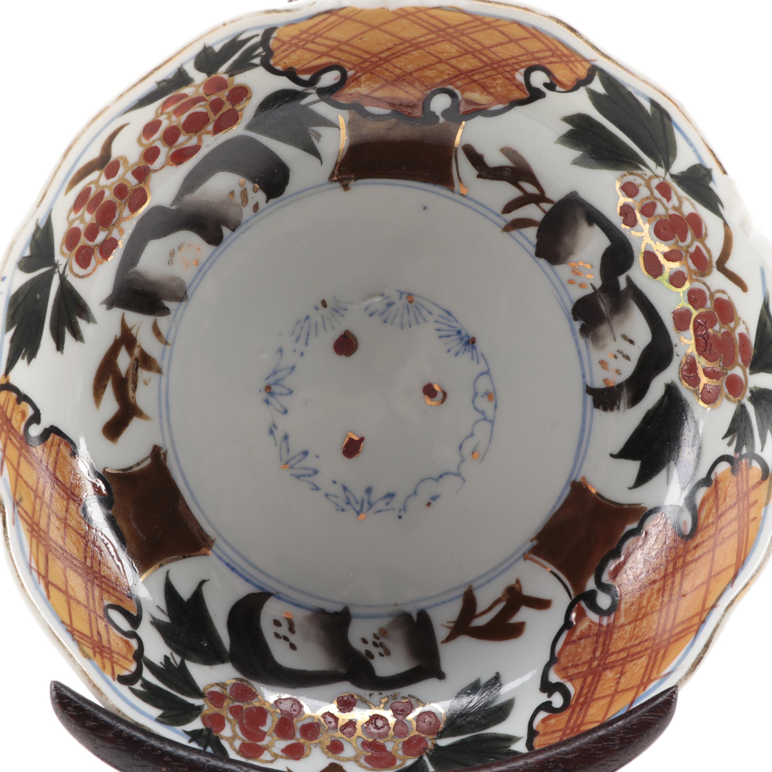 Japanese Imari  Porcelain Bowls with Wooden Stands, Antique