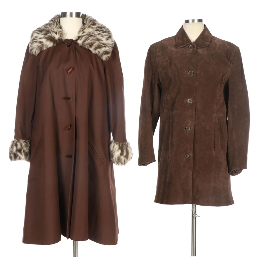 Relativity and Other Suede and Faux Fur Trim Coats