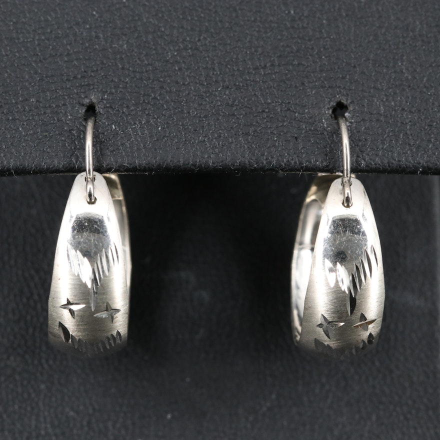 Sterling Diamond Cut Hoop Earrings