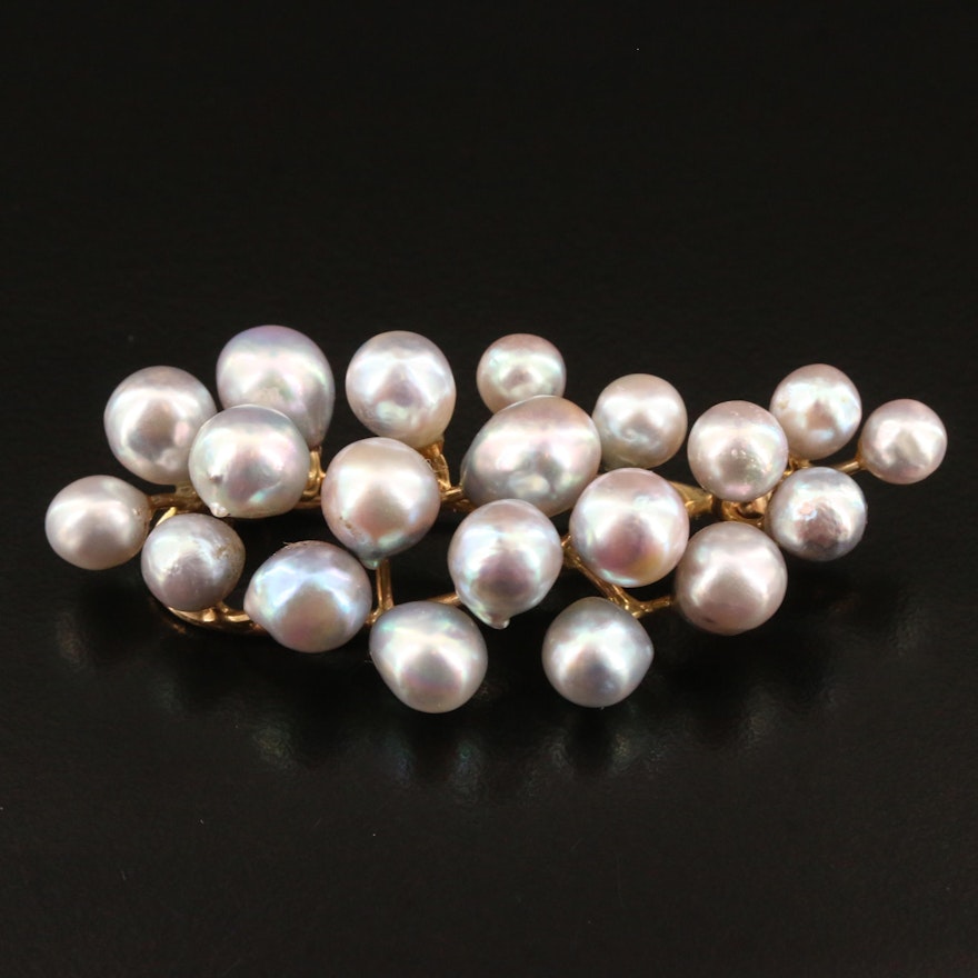 Vintage 14K Baroque Pearl Cluster Brooch