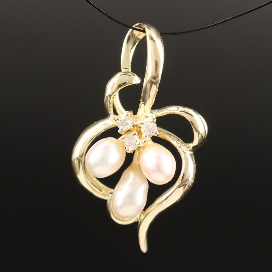 14K Pearl Pendant and Diamond Pendant