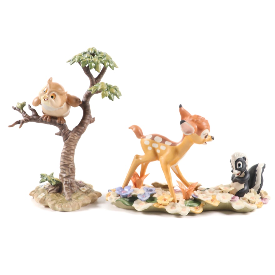 Walt Disney "Bambi and Flower" and "Friend Owl" Porcelain Figurines