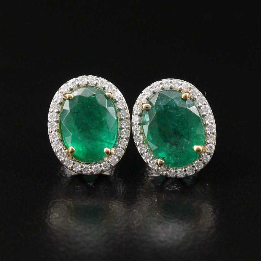 14K 2.80 CTW Emerald and Diamond Halo Stud Earrings