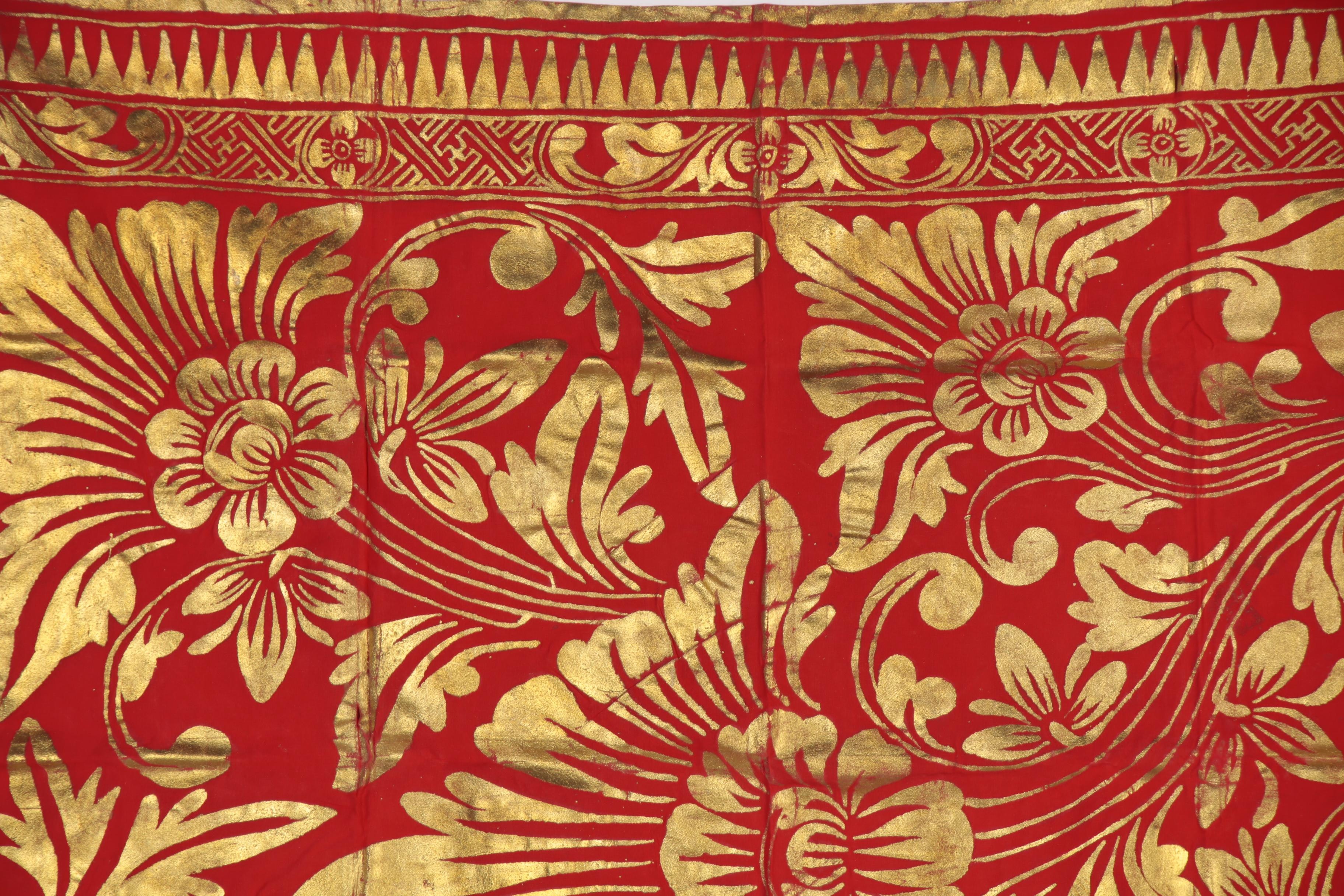 Balinese Gold-Tone Painted Prada Cloth, Late 20th Century