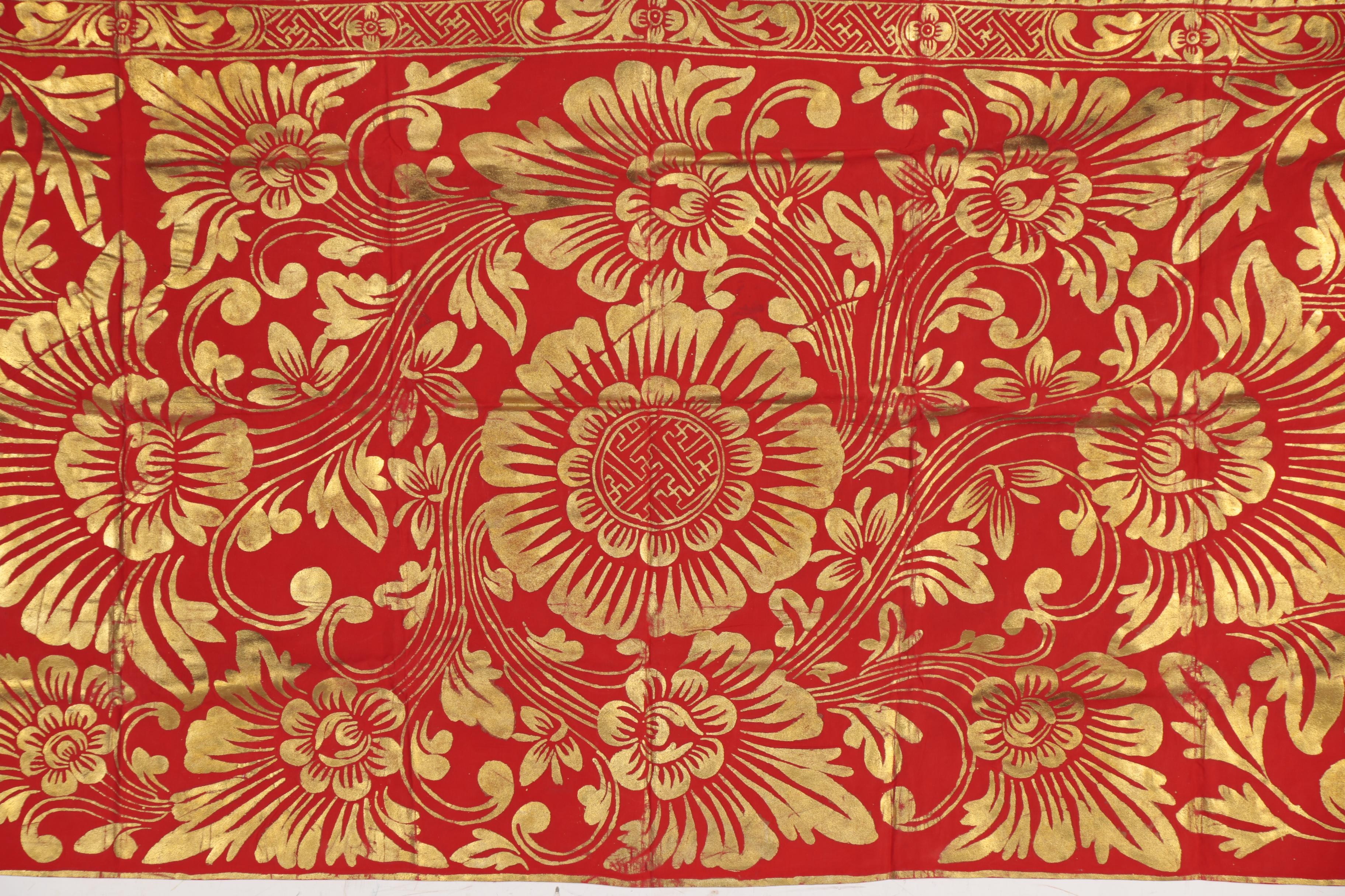 Balinese Gold-Tone Painted Prada Cloth, Late 20th Century