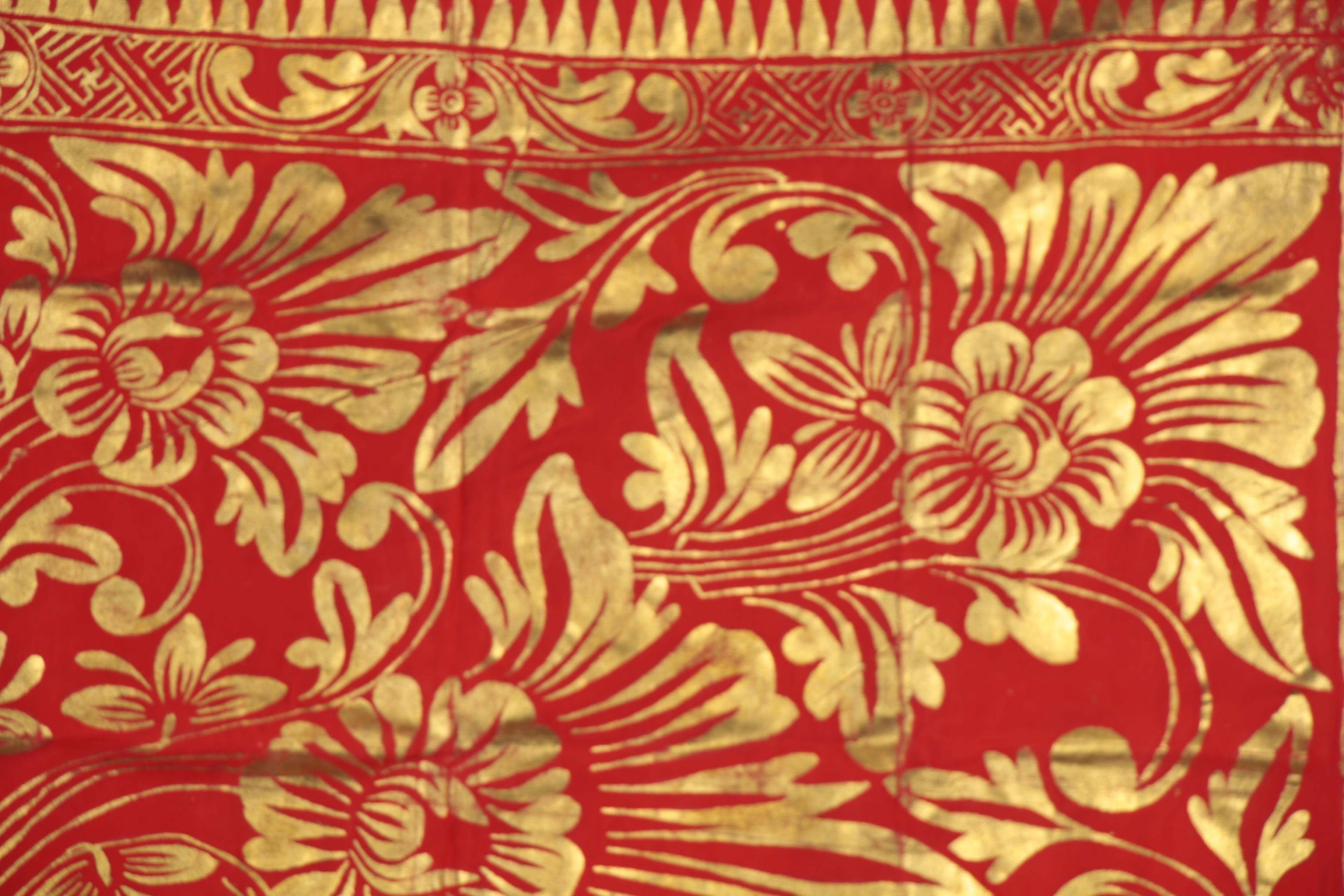 Balinese Gold-Tone Painted Prada Cloth, Late 20th Century