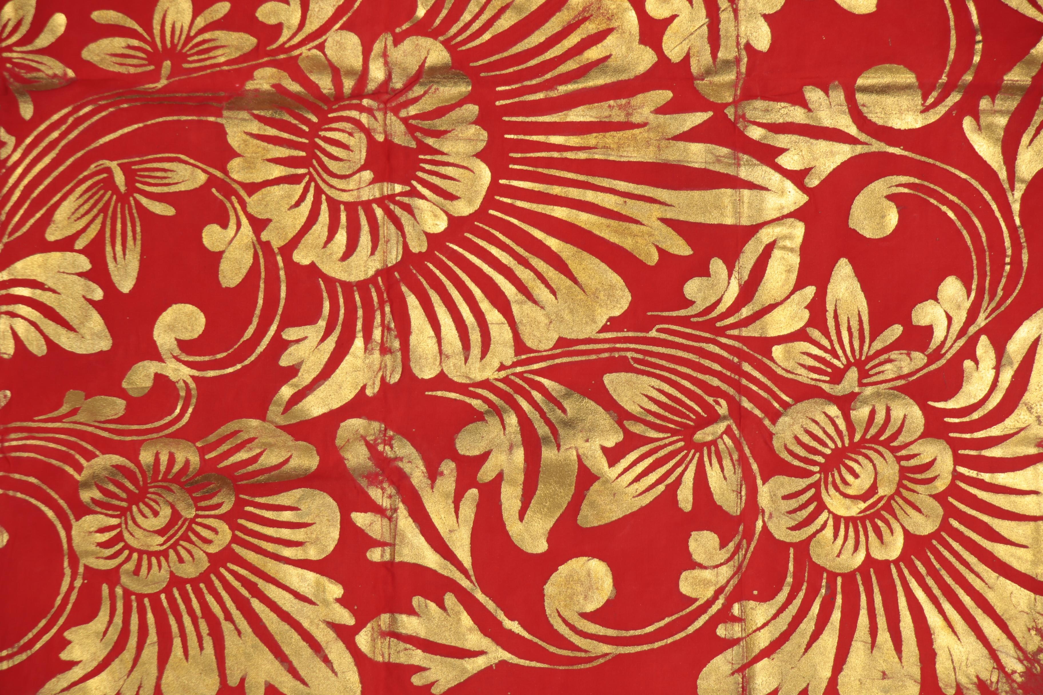 Balinese Gold-Tone Painted Prada Cloth, Late 20th Century