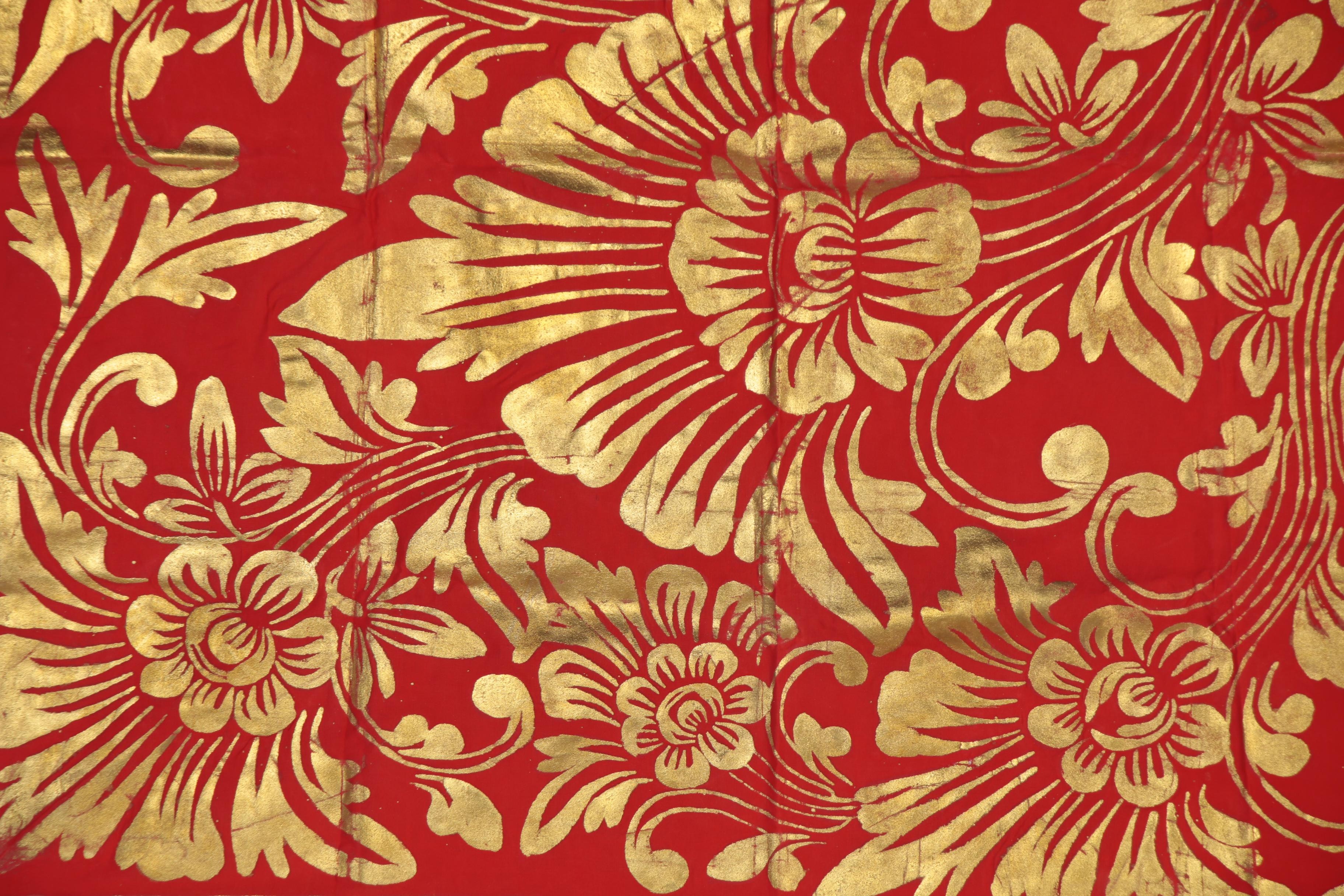 Balinese Gold-Tone Painted Prada Cloth, Late 20th Century