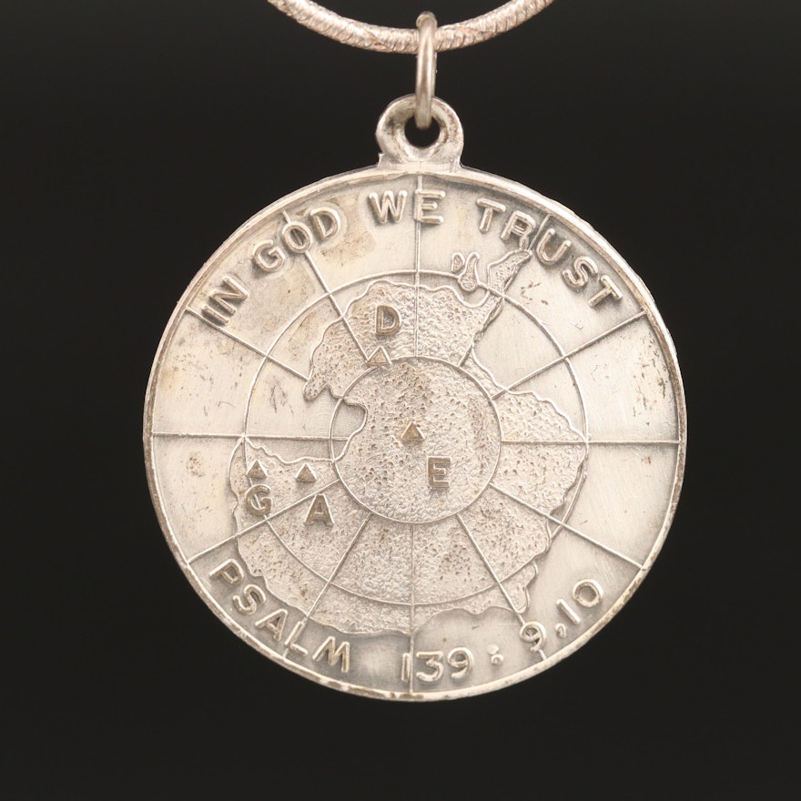 Vintage Sterling 'Operation Deepfreeze IV' Medallion Necklace