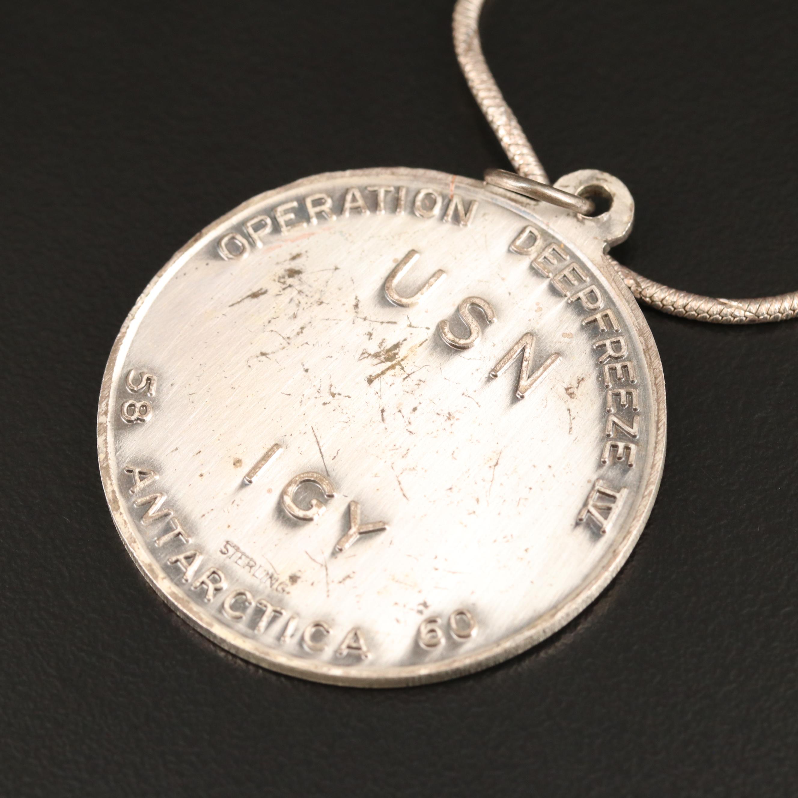Vintage Sterling 'Operation Deepfreeze IV' Medallion Necklace