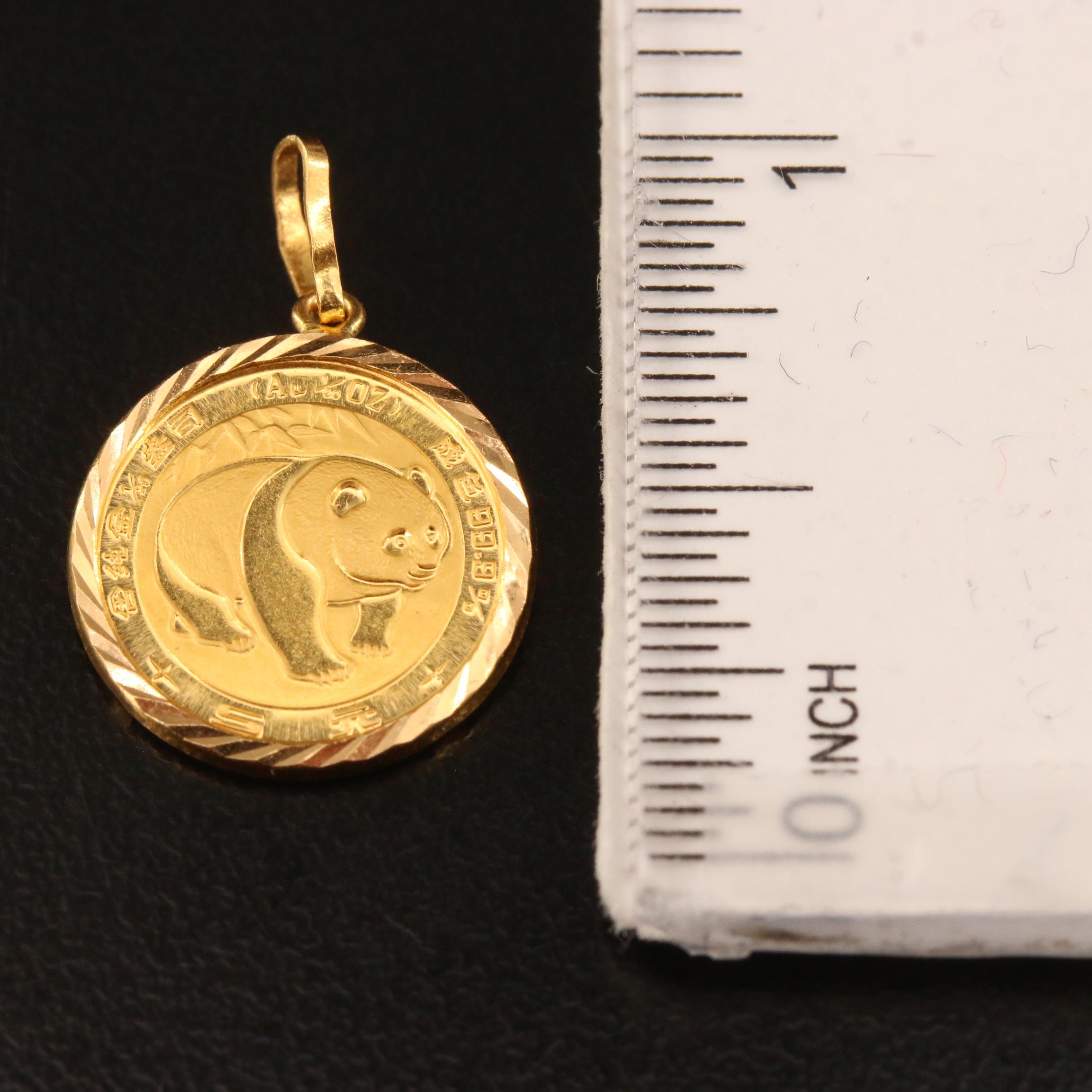 1983 Chinese 24K Gold Panda Coin Pendant with 22K Bezel
