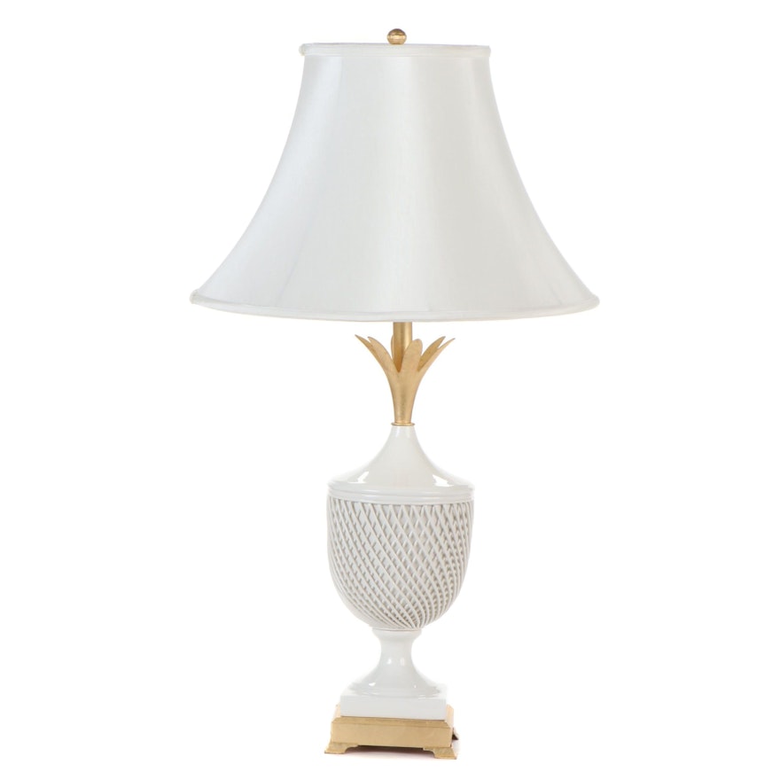 Accent Table Lamp Blanc de Chine Urn Form and Pineapple Leaves Topper
