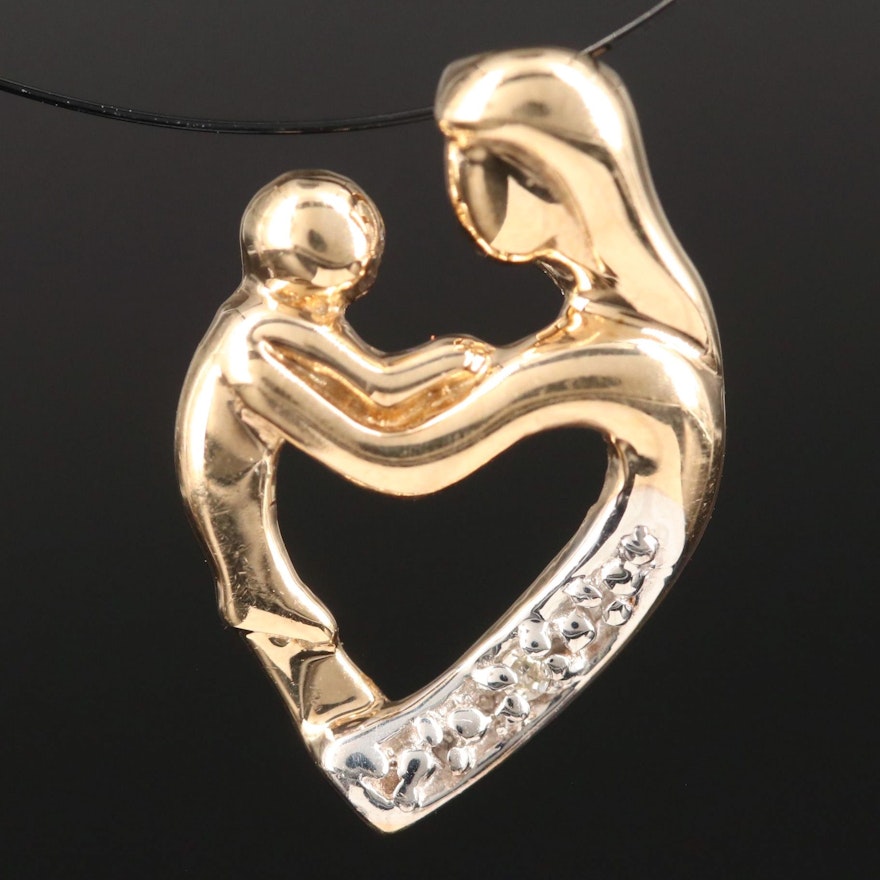 10K Mother and Child Pendant with Diamond Accent