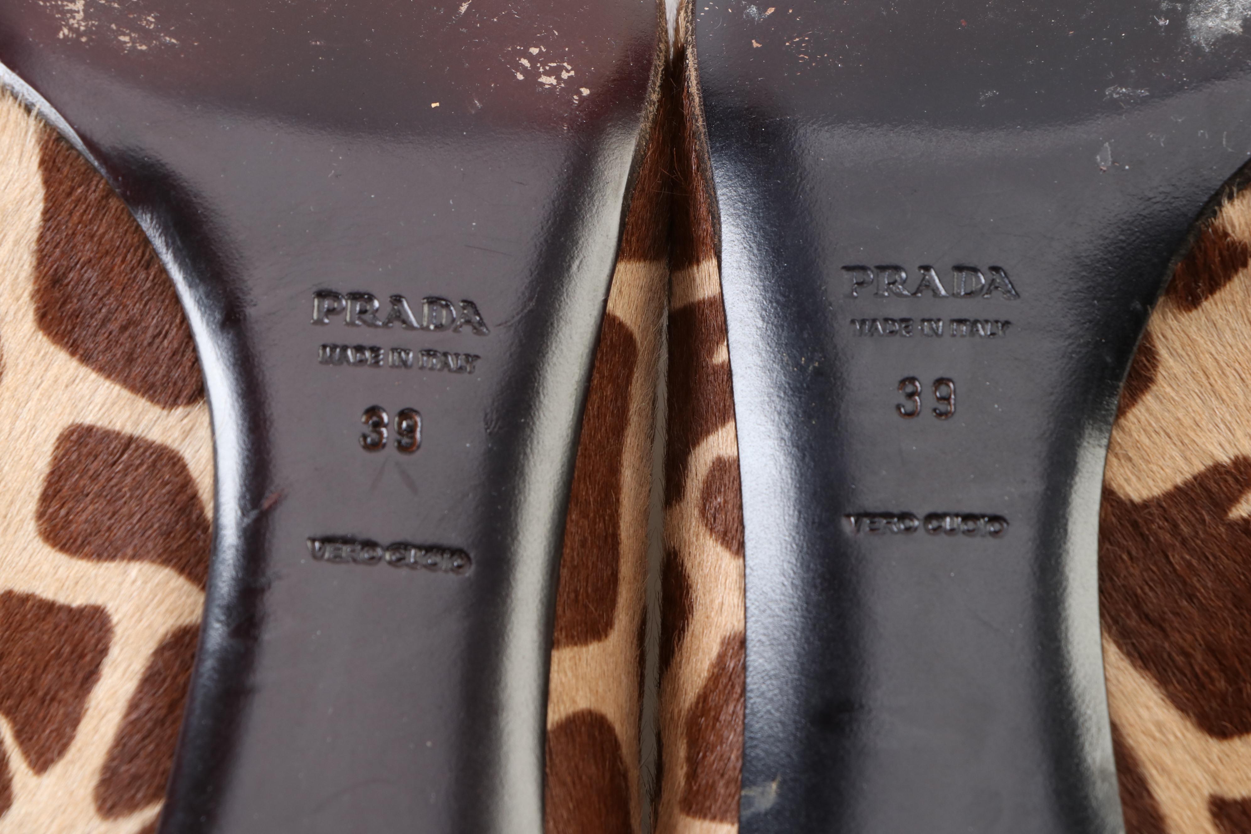 Prada Giraffe Printed Calf Hair and Metallic Pumps