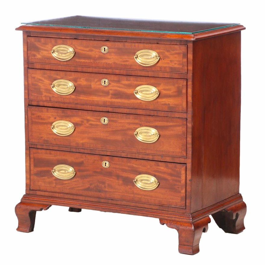 George III Mahogany Four-Drawer Chest with Custom Glass Top, Late 18th C.