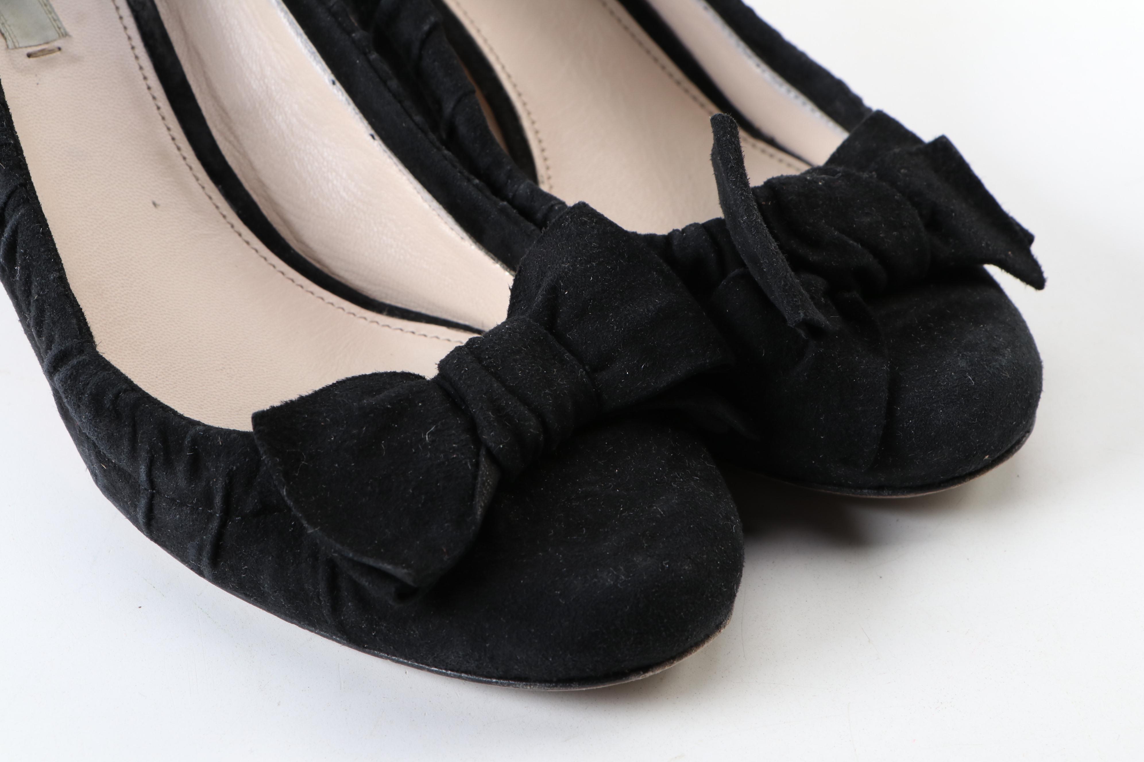 Prada Ruched Black Suede Bow Pumps