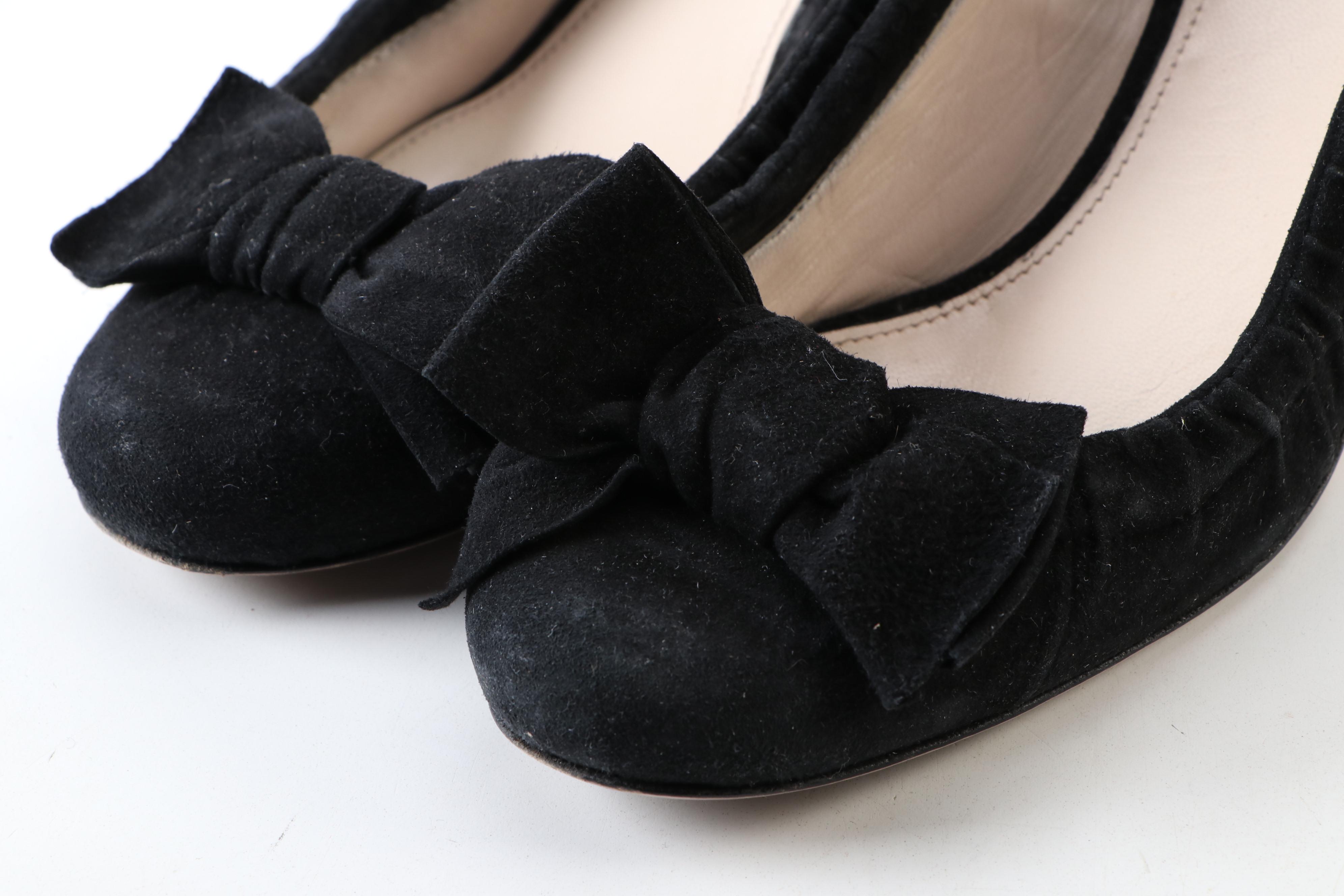 Prada Ruched Black Suede Bow Pumps