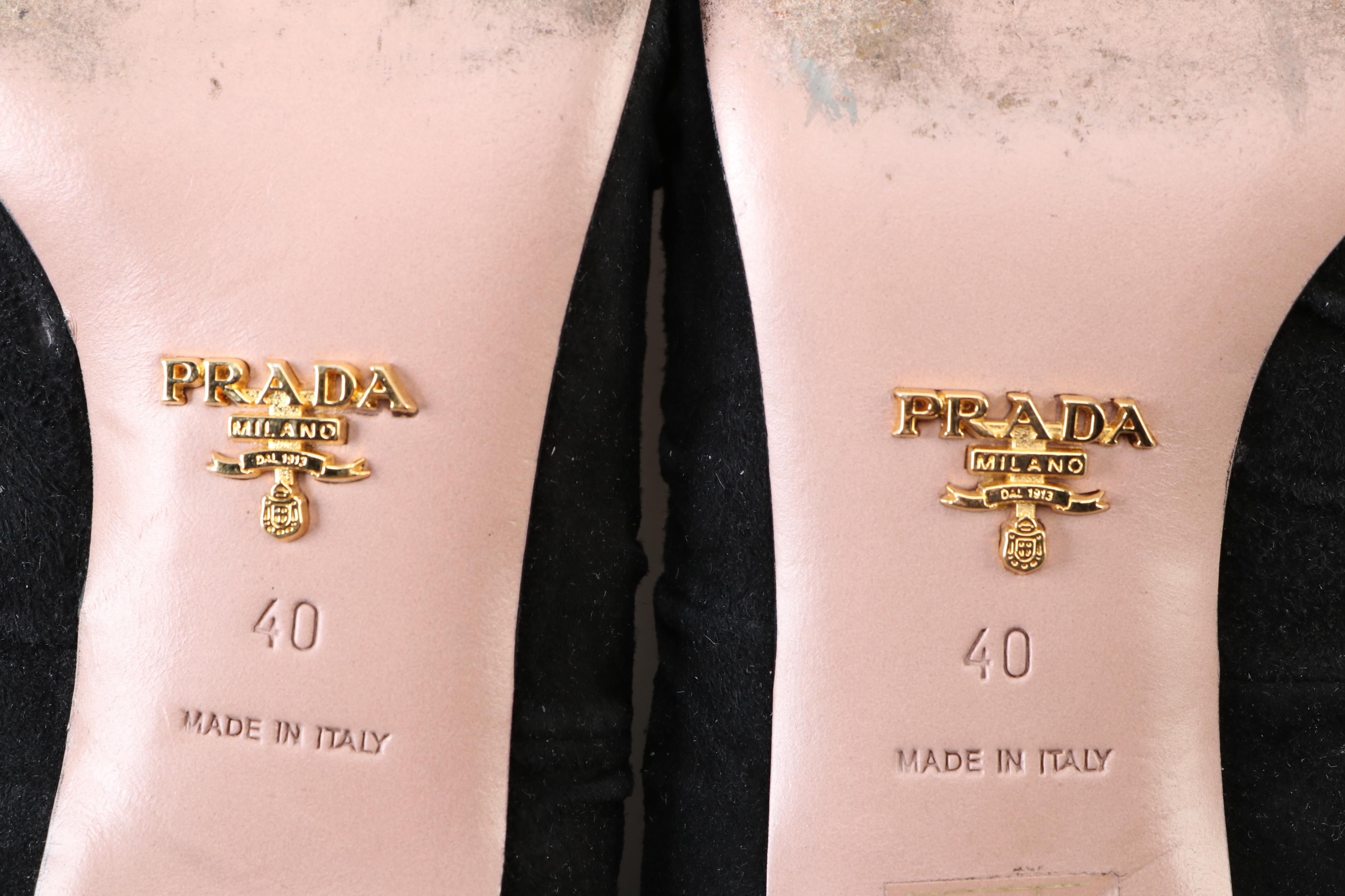 Prada Ruched Black Suede Bow Pumps