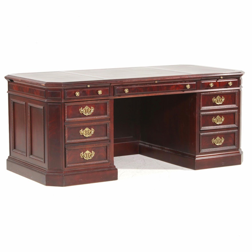 Hekman Furniture Louis Phillipe Leather-Inlay Executive Desk, Contemporary